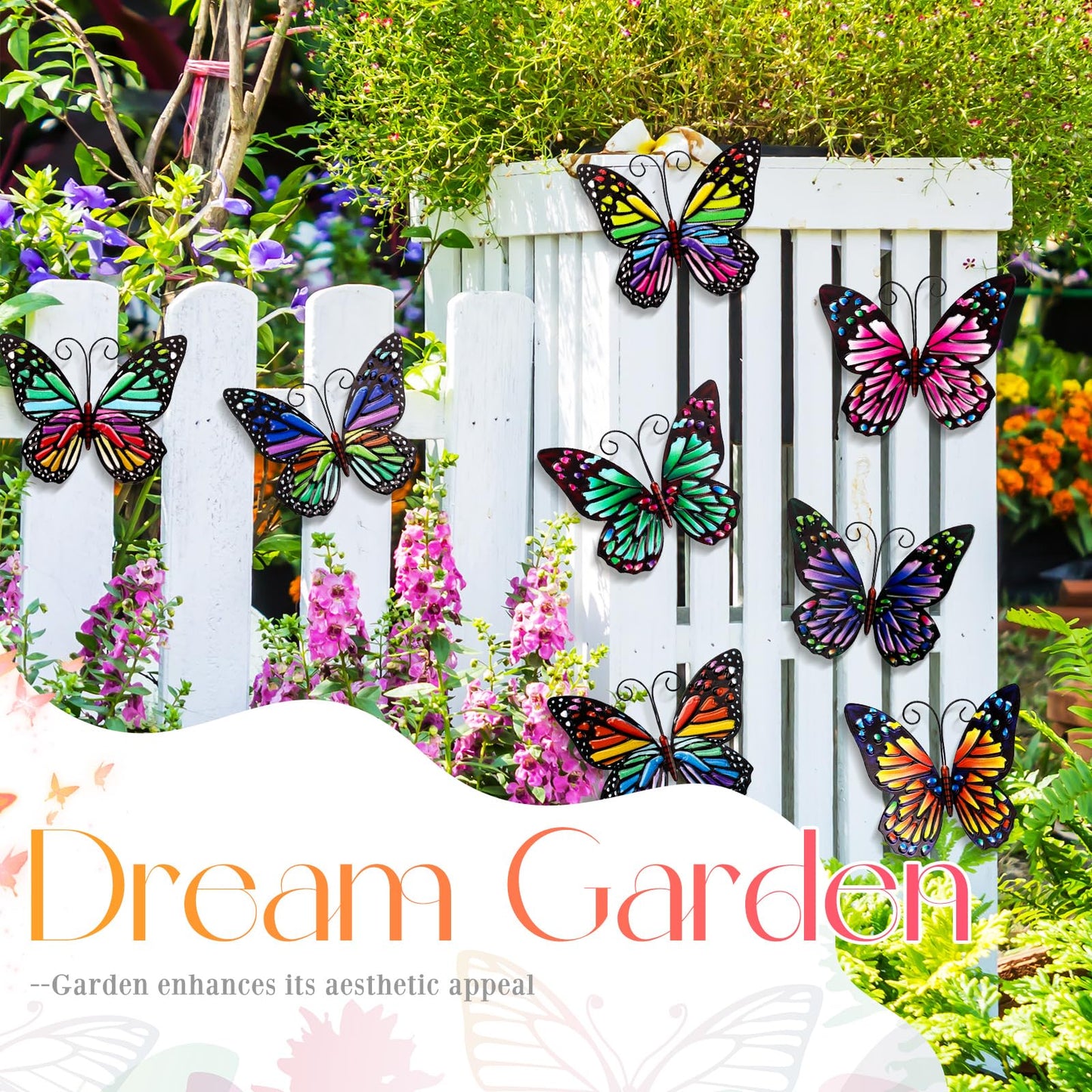 Jetec 8 Pcs Metal Butterfly Wall Decor 6.5 Inch Outdoor Butterflies Wall Art Sculpture 3D Butterfly Hanging Decoration for Spring Outside Fence Garden Yard Home Patio Balcony(Cute Style)
