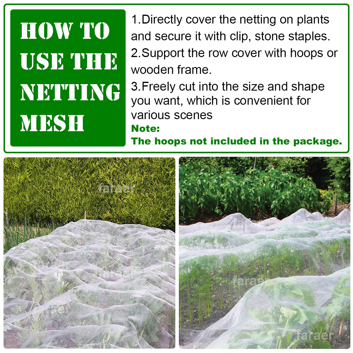 Garden Netting, Plant Covers 10x33Ft Net Ultra Fine Mesh Protection Netting for Vegetable Plants Fruits Flowers Crops Greenhouse Row Cover Raised Bed Barrier Screen Protection Net Cover