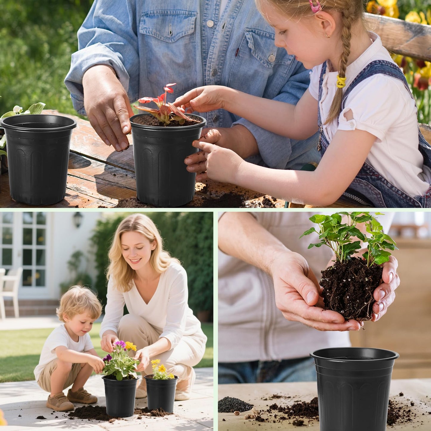 24Pack 2 Gallon Plant Nursery Pots, Thickened Soft Plastic Seedling Starter Pots, Plastic Plant Container with Drainage Hole for Indoor Outdoor Flower Seed,Succulents,Cuttings,Transplanting - Black