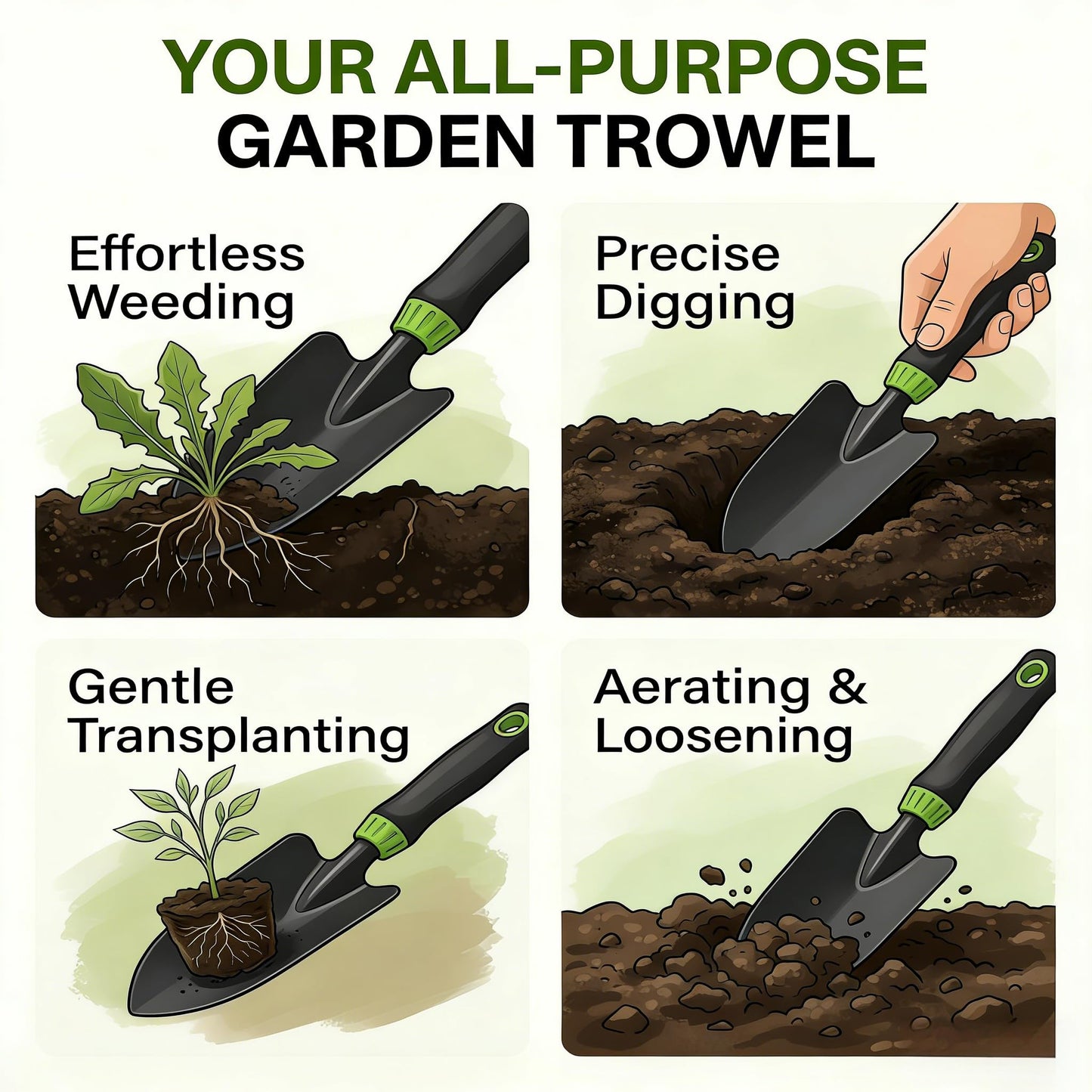 Seesii 12-Inch Stainless Steel Trowel & Weeder, Heavy Duty Gardening Tool with Ergonomic Handle, Ideal for Digging, Weed Pulling, Loosening Soil, Transplanting-Lawn, Yard, Flower Bed, Vegetable Garden