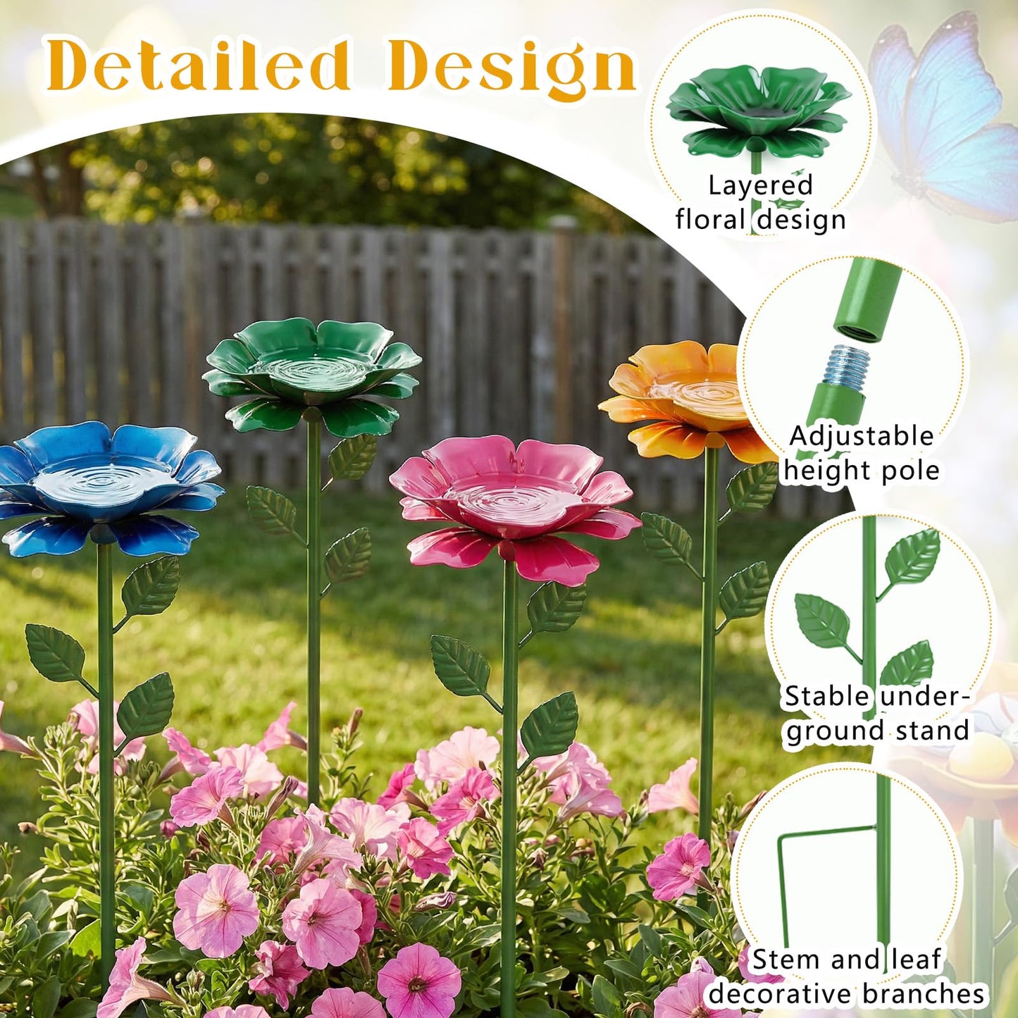 4 Pack Bee Watering Station, Butterfly Feeder, Bee Baths with 50 Glass Marbles, Bee Cups Water for Bees Garden, Outdoor Colorful Flower Design (Red,Green,Blue,Yellow)
