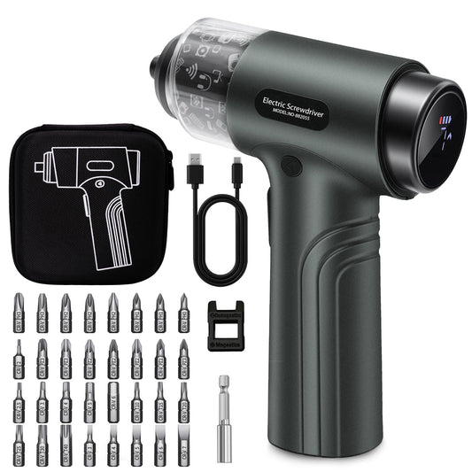 Cordless Electric Screwdriver Set with 7 Torque Settings & Motor Lock Protection, Digital Display, LED Light, 2500mAh Battery, 32 Bits, 1/4’’ Hex Mini Tool Kit for Home & Electronics Repair
