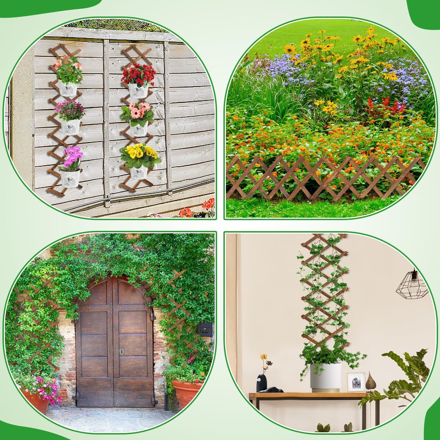 Pack of 2 Extra Thick Wooden Wall Trellis- Expandable Wall Planter Lattice Panels for Climbing Plants, Hanging Vertical Plant Support Fence Frame Outdoor Indoor for Balcony Patio Garden Room