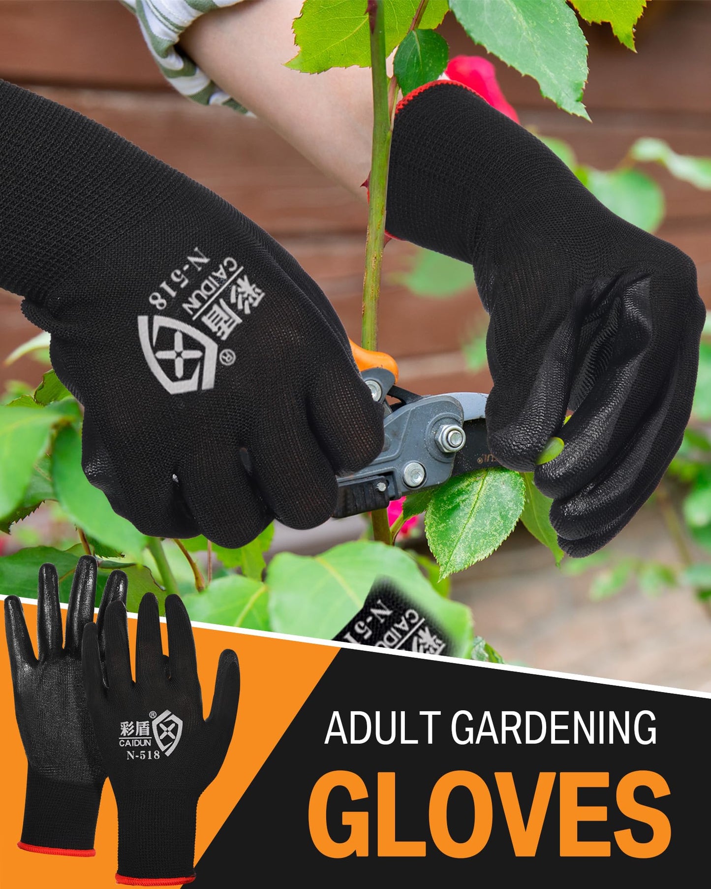 Potchen 72 Pairs Gardening Work Gloves Bulk for Men Women, Rubber Coated Garden Multipack Safety Construction Glove (Black)