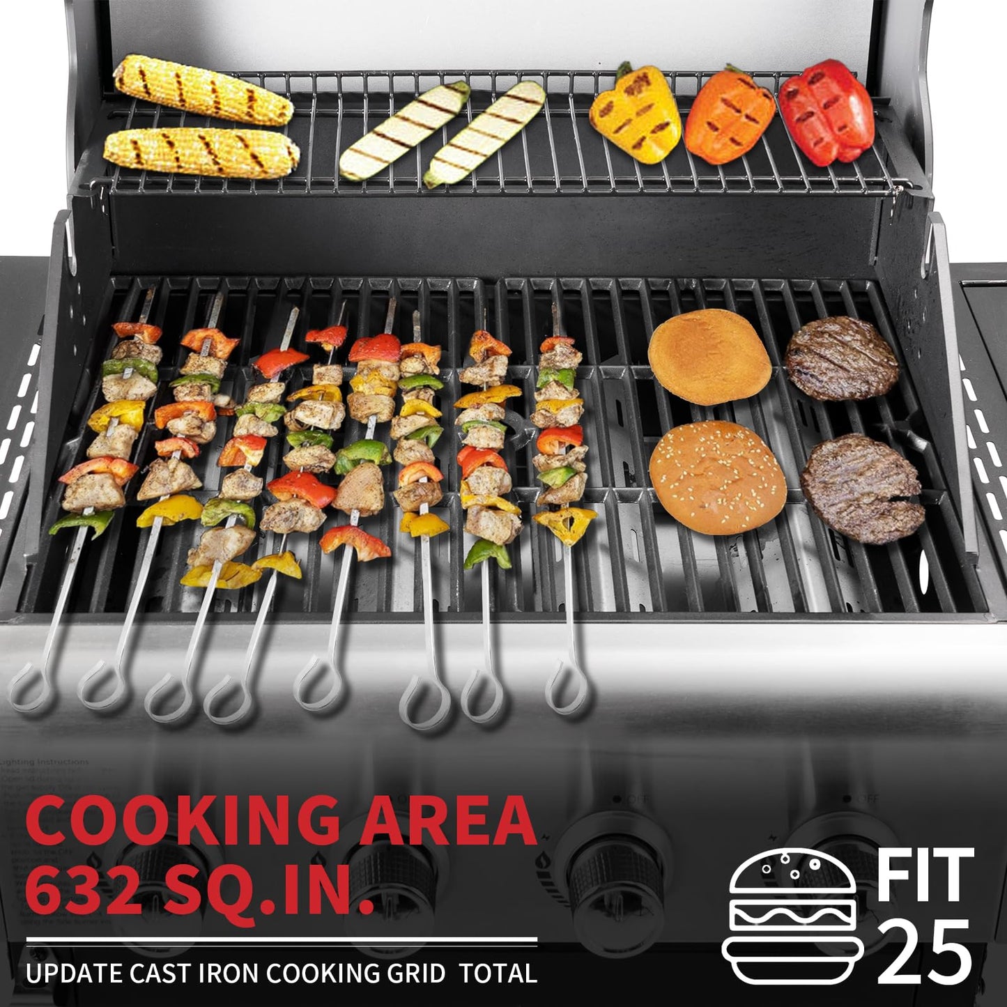 Kendane 4-Burner Propane Gas BBQ Grill with Side Burner, Barbecue Gas Grill with Enameled Cast Iron Grates for Outdoor Patio Garden Barbecue, 53,000 BTU, Stainless Steel Grill Cover included