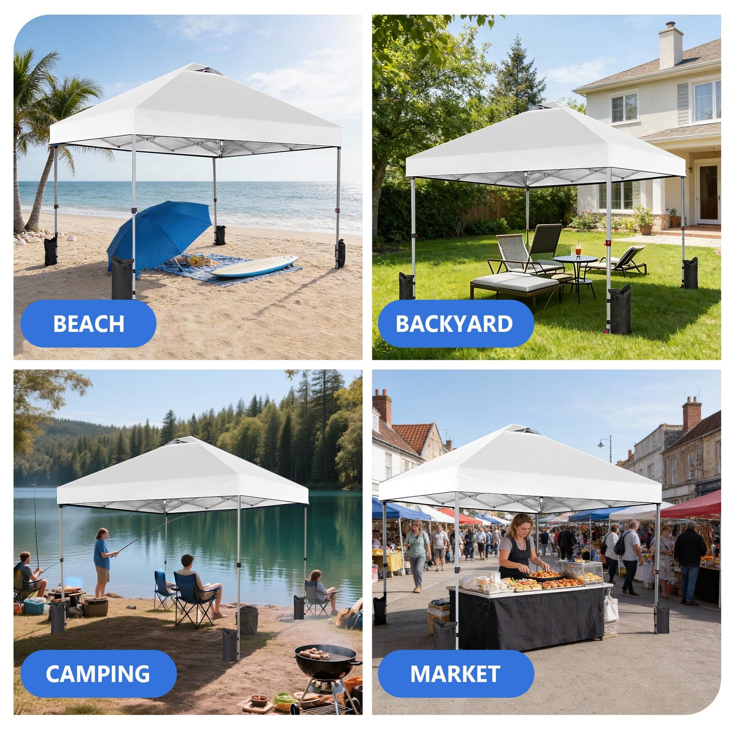 OLIXIS 10x10ft 1-Person Pop Up Canopy Tent, Heavy Duty One Push Setup Portable Outdoor Shelter for Beach Events Camping with Rolling Carry Bag, Snow White
