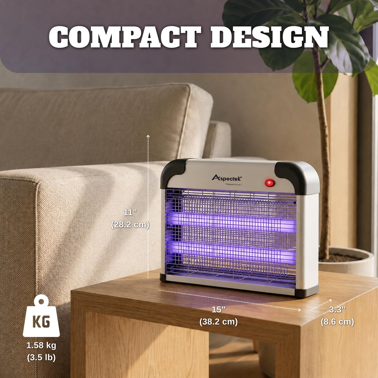 ASPECTEK Electric Bug Zapper, 20W UV Bulbs with 2800V Grid for Fly, Mosquito, Gnat and Moth Control, Indoor and Covered Outdoor Use for Home, Garage, Patio and Farm, Includes 2 Replacement Bulbs