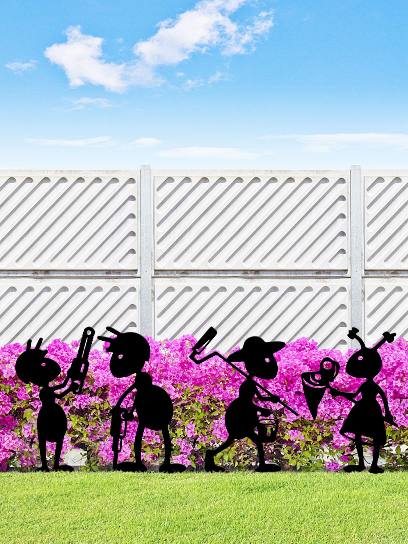 Ruelen 4 Piece Metal Ant Garden Decorative Stakes - Black Working Farm Yard Art Decor. Outdoor Art for Pathway & Lawn Patio Backyard Decoration Set