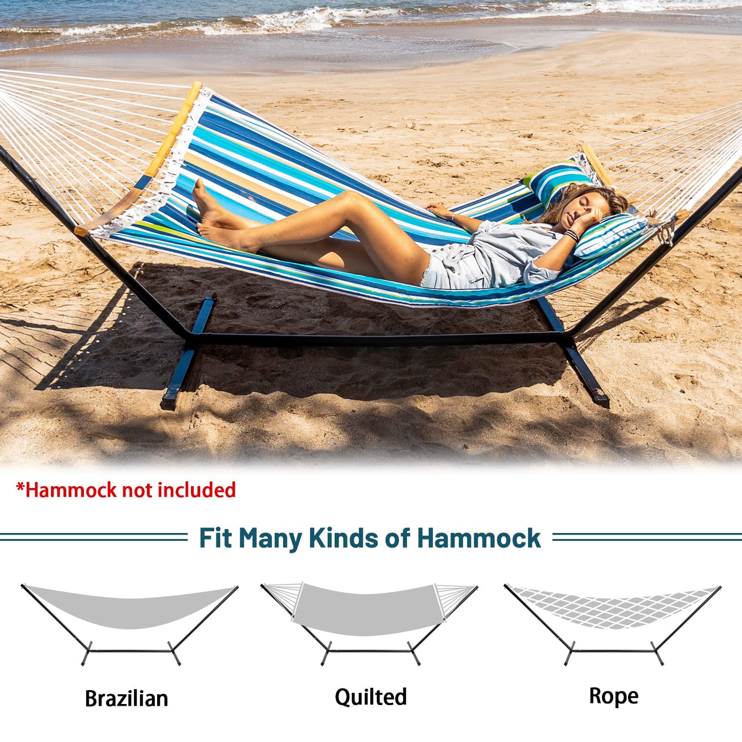 SUPERJARE 12 FT Hammock Stand Only, 450 lbs Capacity Heavy Duty Steel Hammock Stand, Portable Carrying Bag, 2 Person, Rust-Resistant Finish, Perfect for Patio, Camping, Indoor, Outdoor - Black