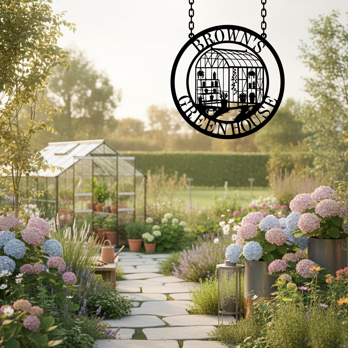 Custom Metal Garden Greenhouse Sign – Personalized Hanging Outdoor Garden Decor, Gift for Mom, Grandma, Greenhouse Sisters