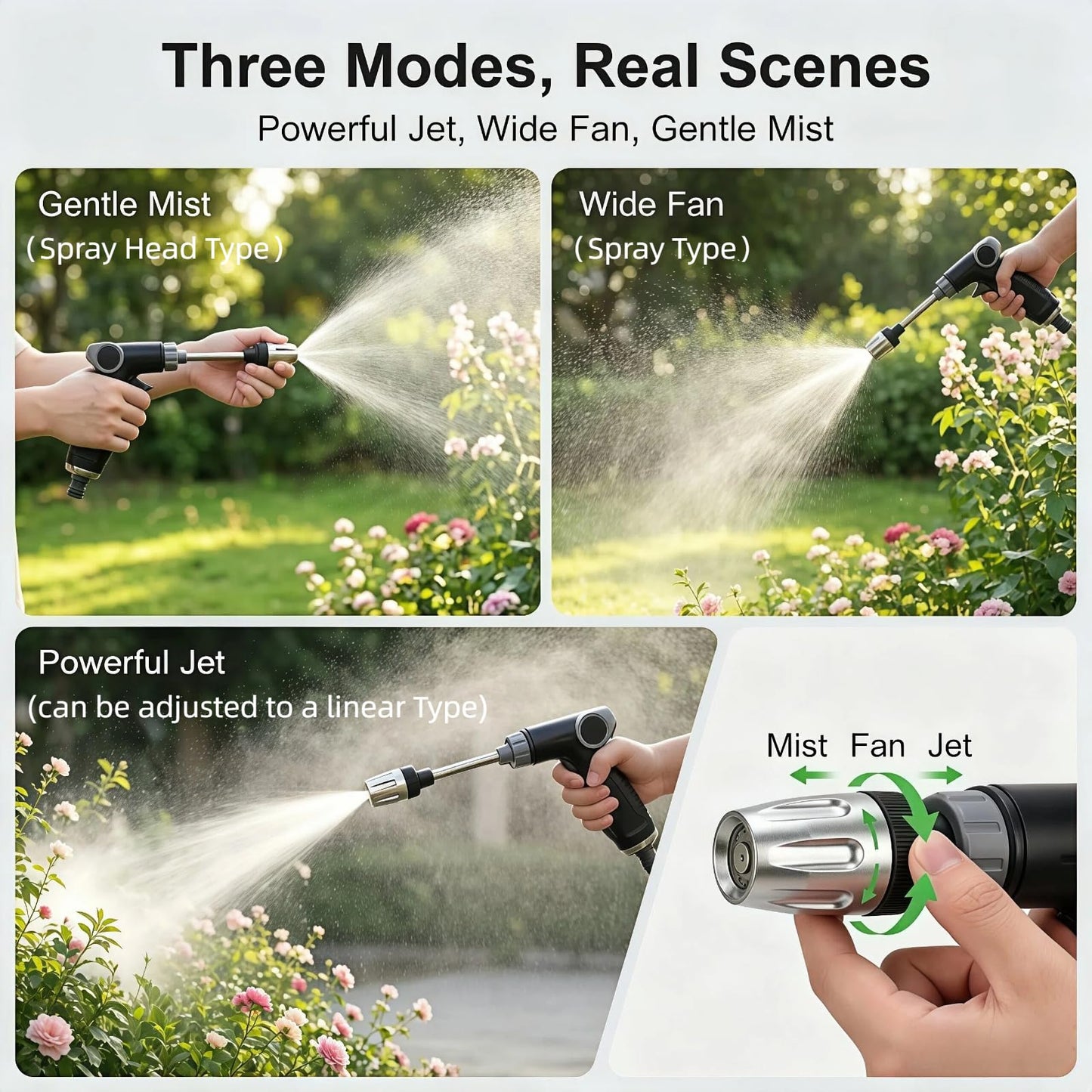 High Pressure Hose Nozzle-Turn Any Hose Into High-Pressure Water Cleaning Jet,Rotating Nozzle with 3 Spray Modes and Can Control The Flow of Water for Garden Hose,Patio, Car (Complete Set)