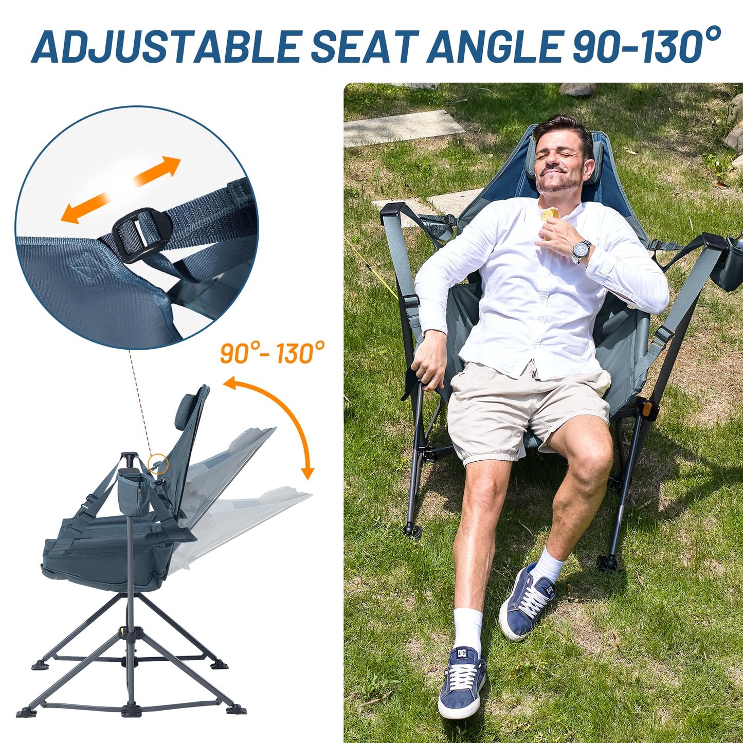 TIMBER RIDGE Hammock Camping Chair with Adjustable Backrest, Heavy Duty Folding Hammock Chair Supports 300lbs, Portable Hammock Chair for Camping, Travelling and Patio, Blue