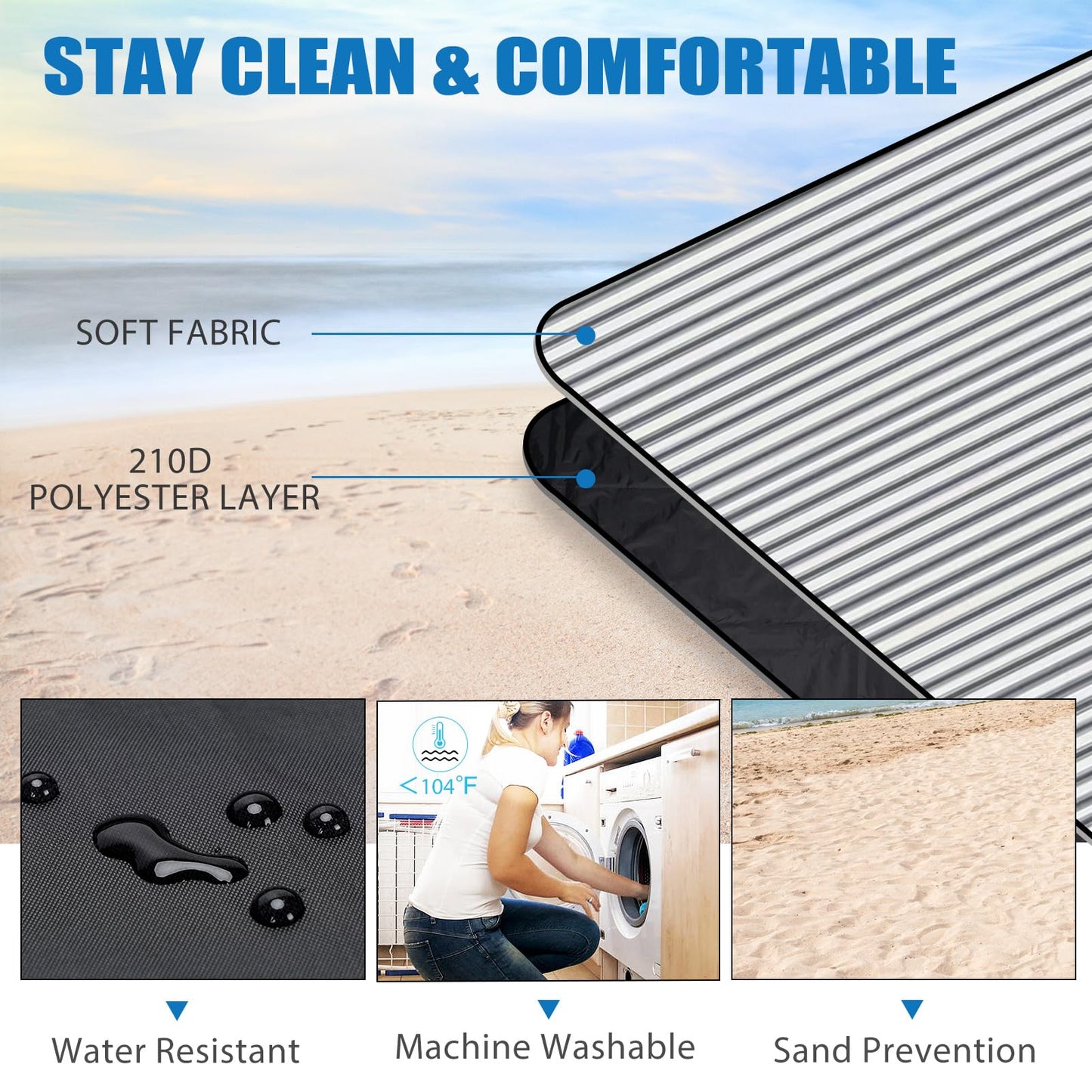 G GOOD GAIN Waterproof Picnic Blanket Portable with Carry Strap for Beach Mat or Family Outdoor Camping Party (Berry Blue)