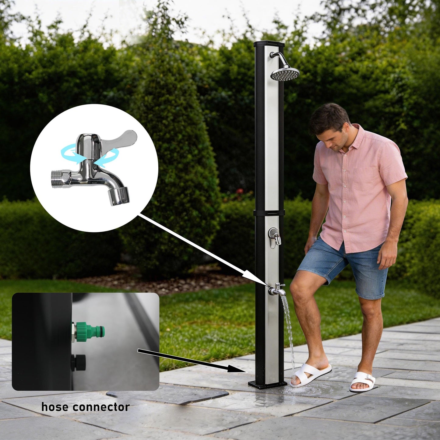 YOUZAQUA Solar Heated Shower,38L Outdoor Shower with Shower Head and Foot Shower Tap，for Outdoor Backyard Poolside Beach Pool Spa