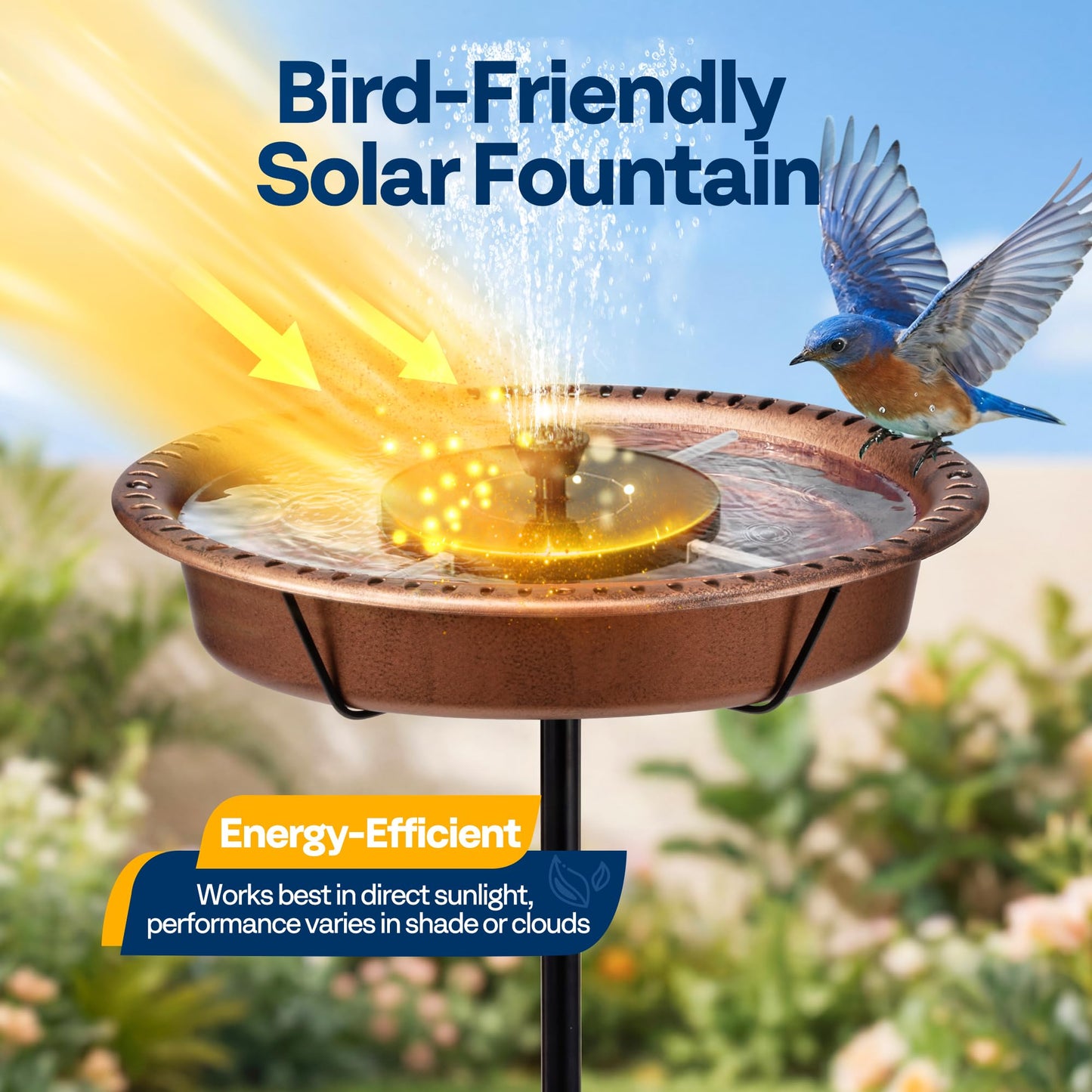 VIVOHOME Oval Bird Bath with Solar Fountain for Outside, Weather-Resistant ABS Birdbath Bowl with Solar Powered Pump, Metal Ground Stake for Outdoor, Garden, 1.3 Gallons, Bronze