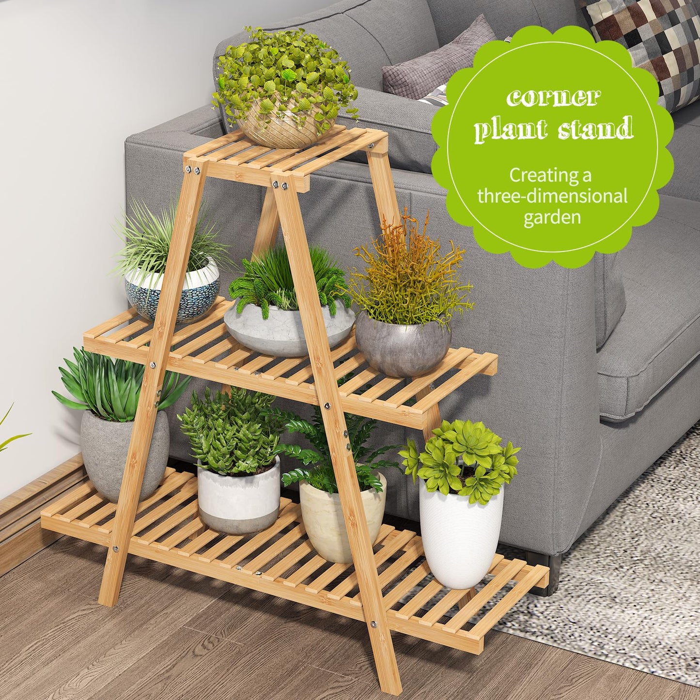 BMOSU Plant Stand Bamboo for Indoor Outdoor Tiered Plant Shelf 8 Potted Flower Holder Ladder Rack Garden Balcony Living Room Patio(3 Tier Natural)