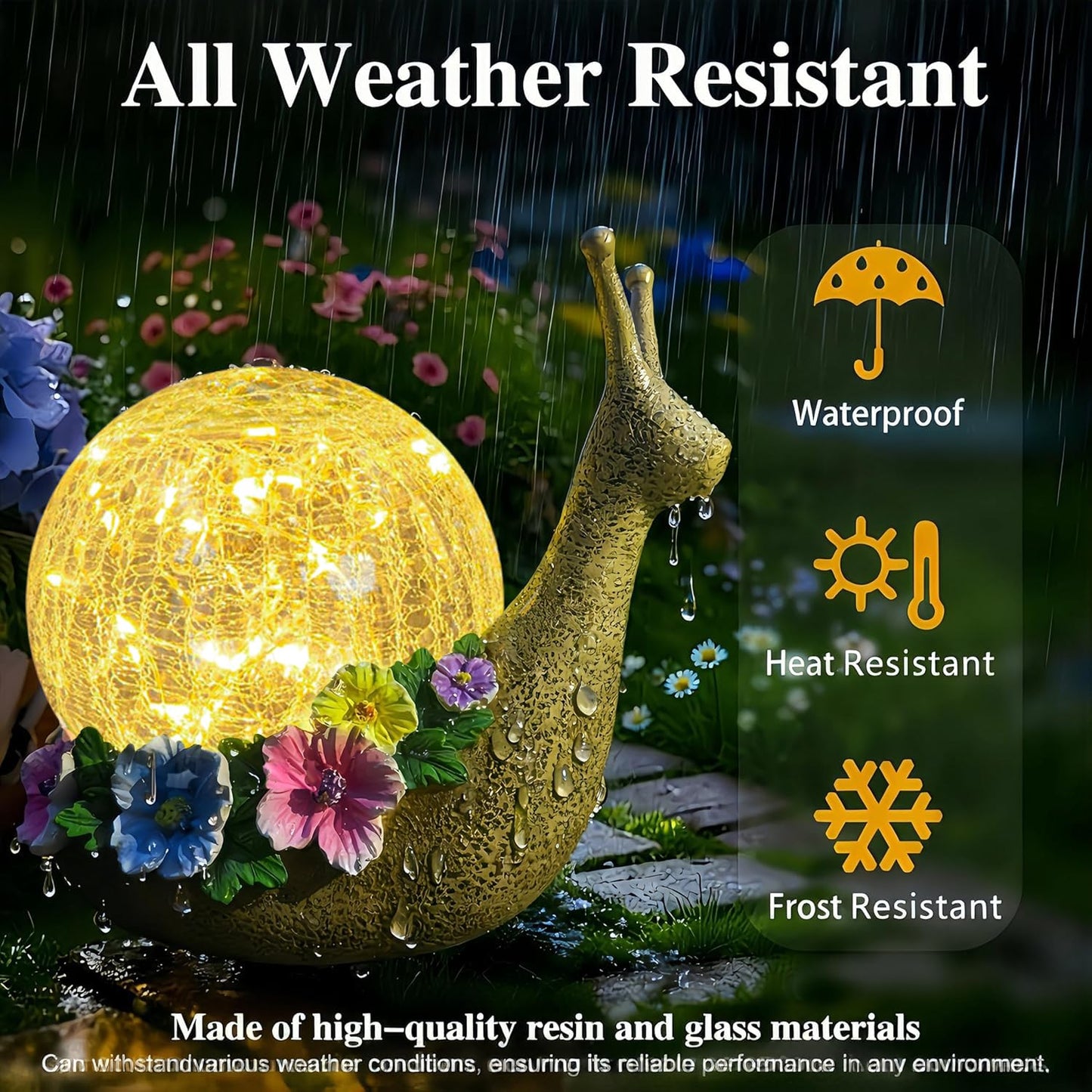 QCF Solar Snail Garden Decorations Outdoor Lights Yard Decor,Resin Fariy Statues Cracked Glass lamp Outside for Backyard Patio Lawn Porch,Unique Gifts for Women Mom Grandma