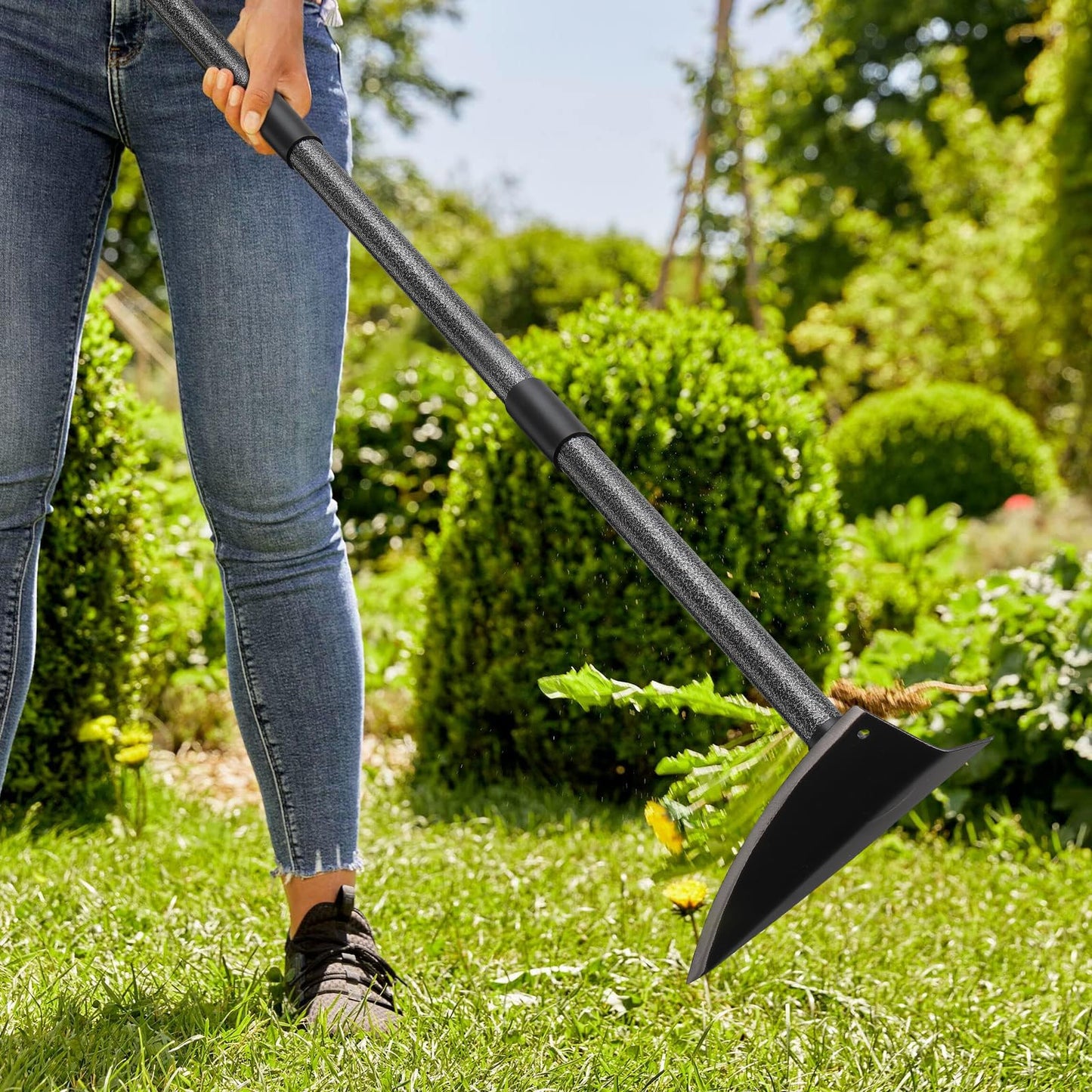 PoPoHoser Hoe Garden Tool, Triangle Hoe Gardening Weeding Tool, 60" Long Handle Heavy Duty Manual Weeder Gardening Hand Tools for Weeding, Digging, Loosening Soil
