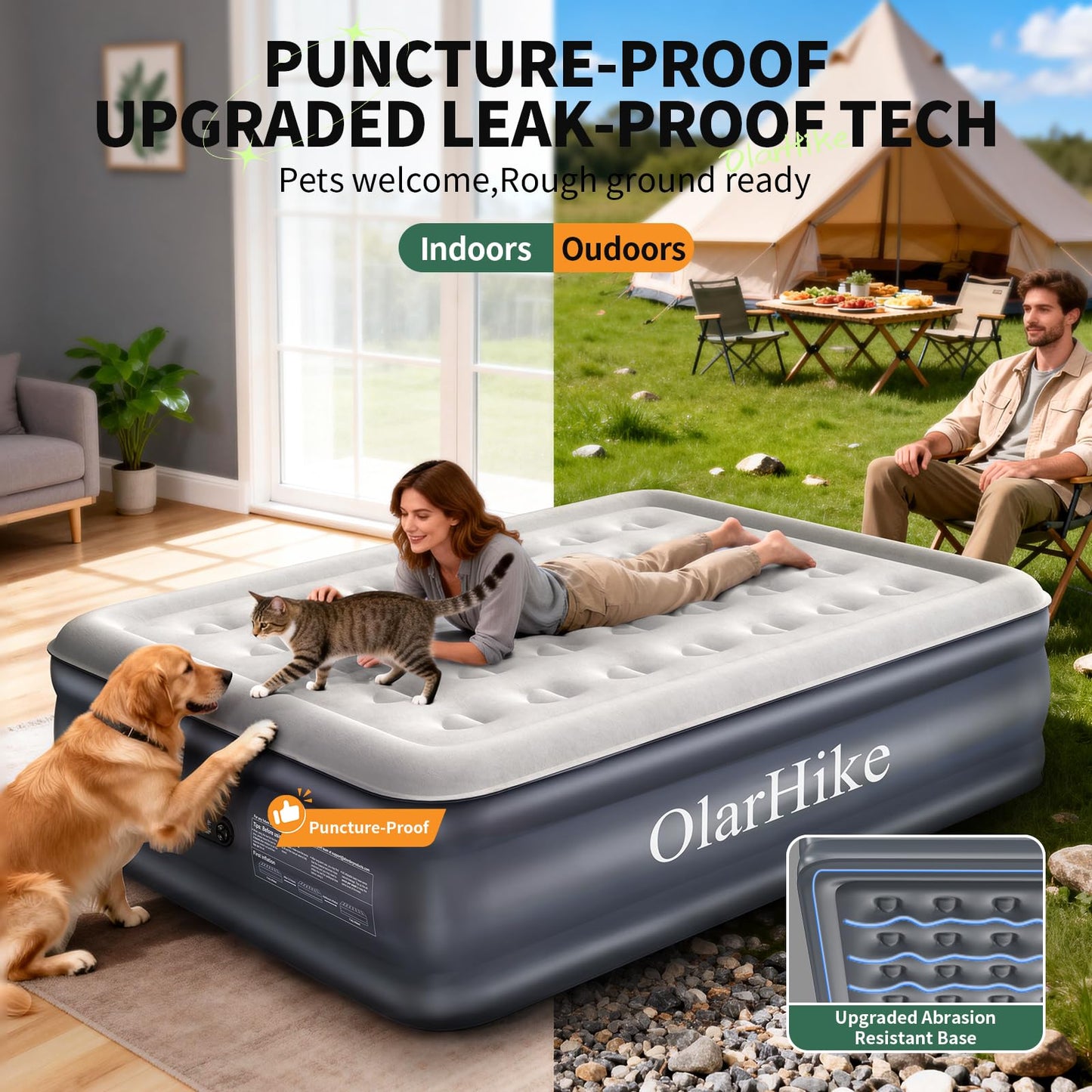 OlarHike Air Mattress Queen with Built in Pump, Inflatable Mattress Blow up Mattress, 18" Colchones Inflables Foldable Air Bed for Guest & Home, Ideal for Camping, 700lbs,Gift for mom