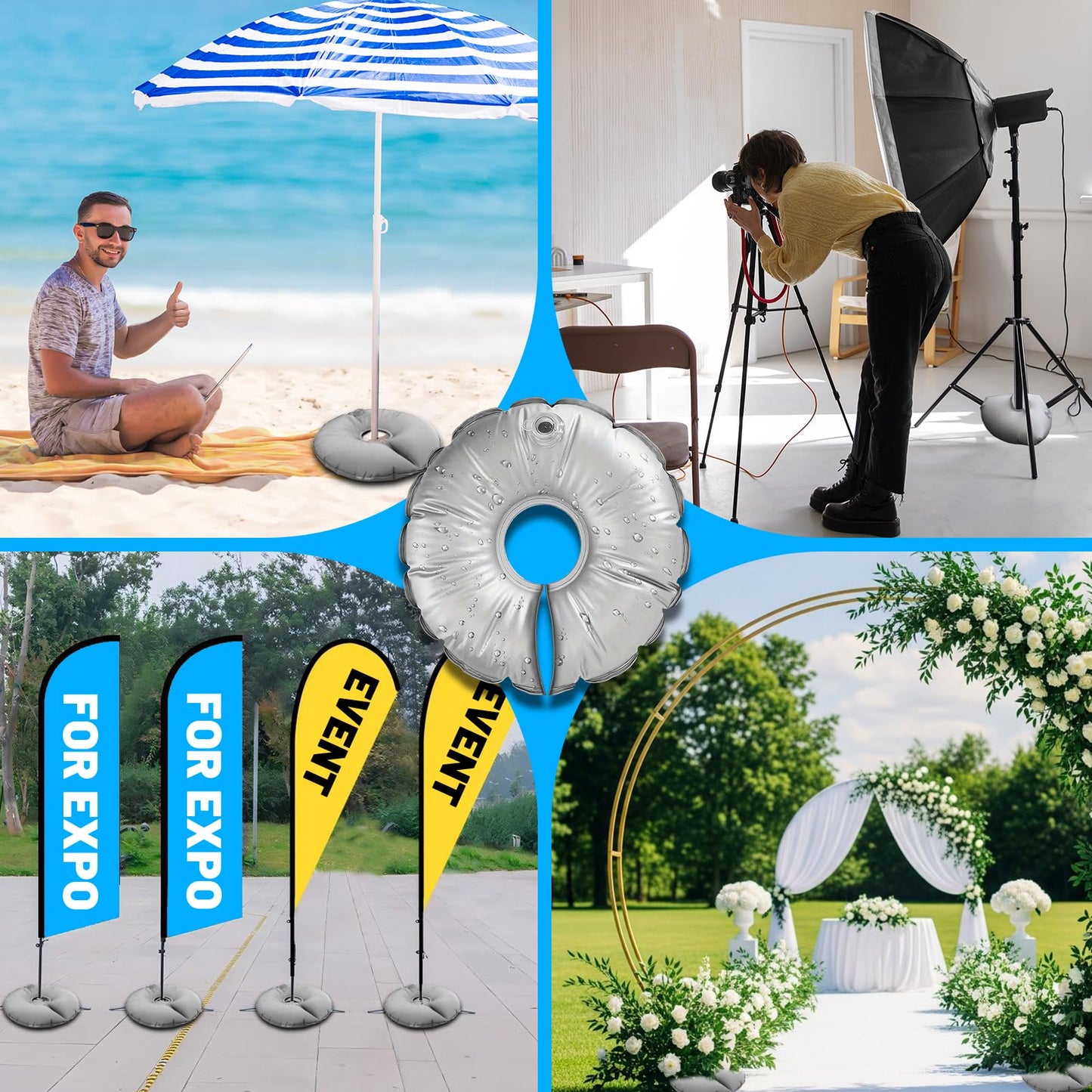 2 Pack 18" Water Bags for Feather Flag Base, Upgraded Thickened PVC Material, Openable Water Weight Bag for Feather Flag Stand Umbrella Weights and Tripod Weight, 20 lbs Each