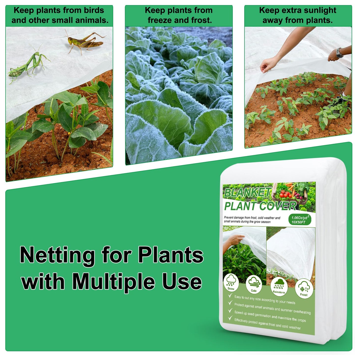 YDSL Plant Covers Freeze Protection 10FT×50FT, 1.06 oz/yd² Floating Row Covers for Garden Beds Pest/Sun Protection, Frost Cloths for Outdoor Plants for Vegetables Flowers Fruits Winter Protection