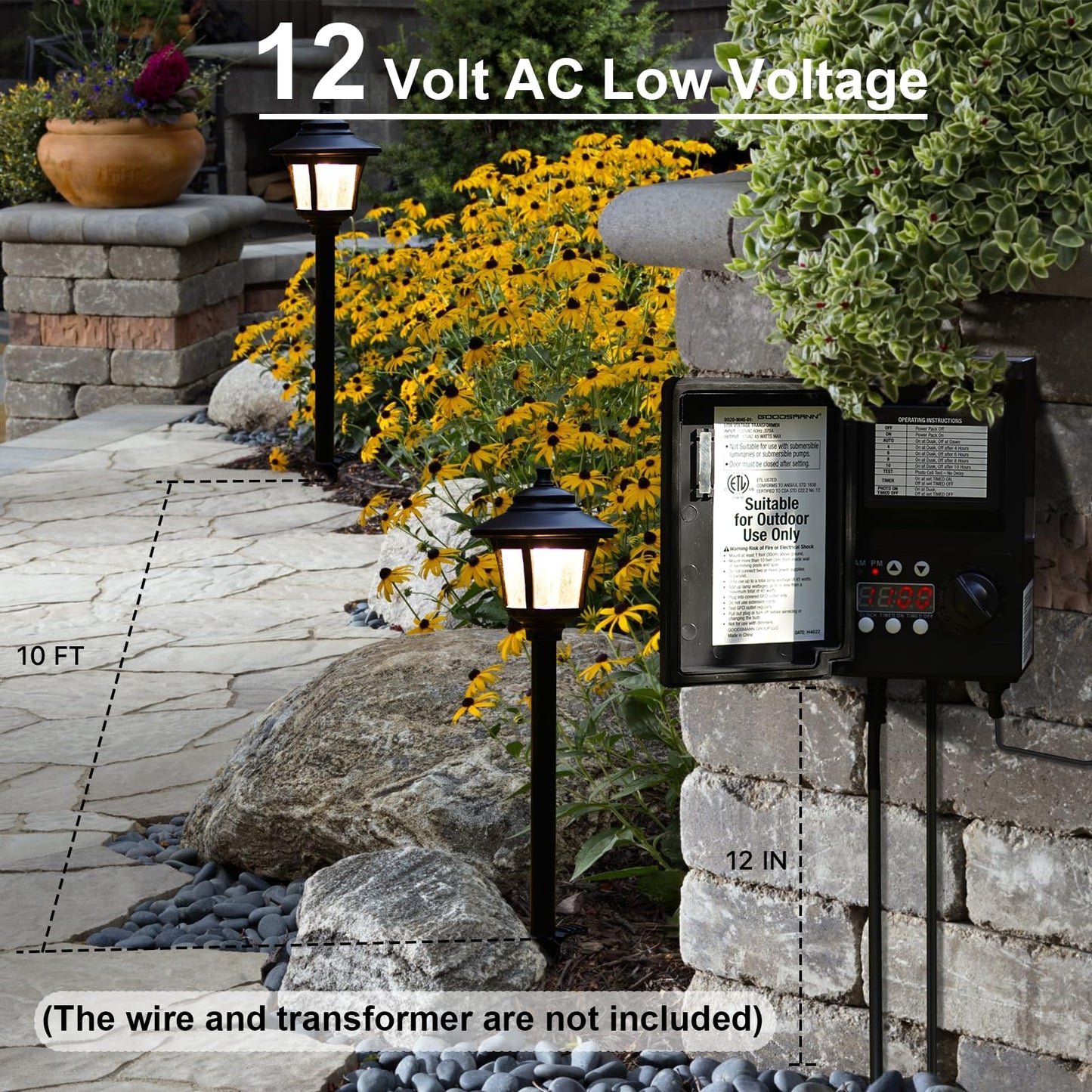 GOODSMANN Low Voltage Landscape Lighting Oil Rubbed Bronze 8PK Path Lights Low Voltage 3W LED 120 Lumen 3000K Warm White with Cable Connectors