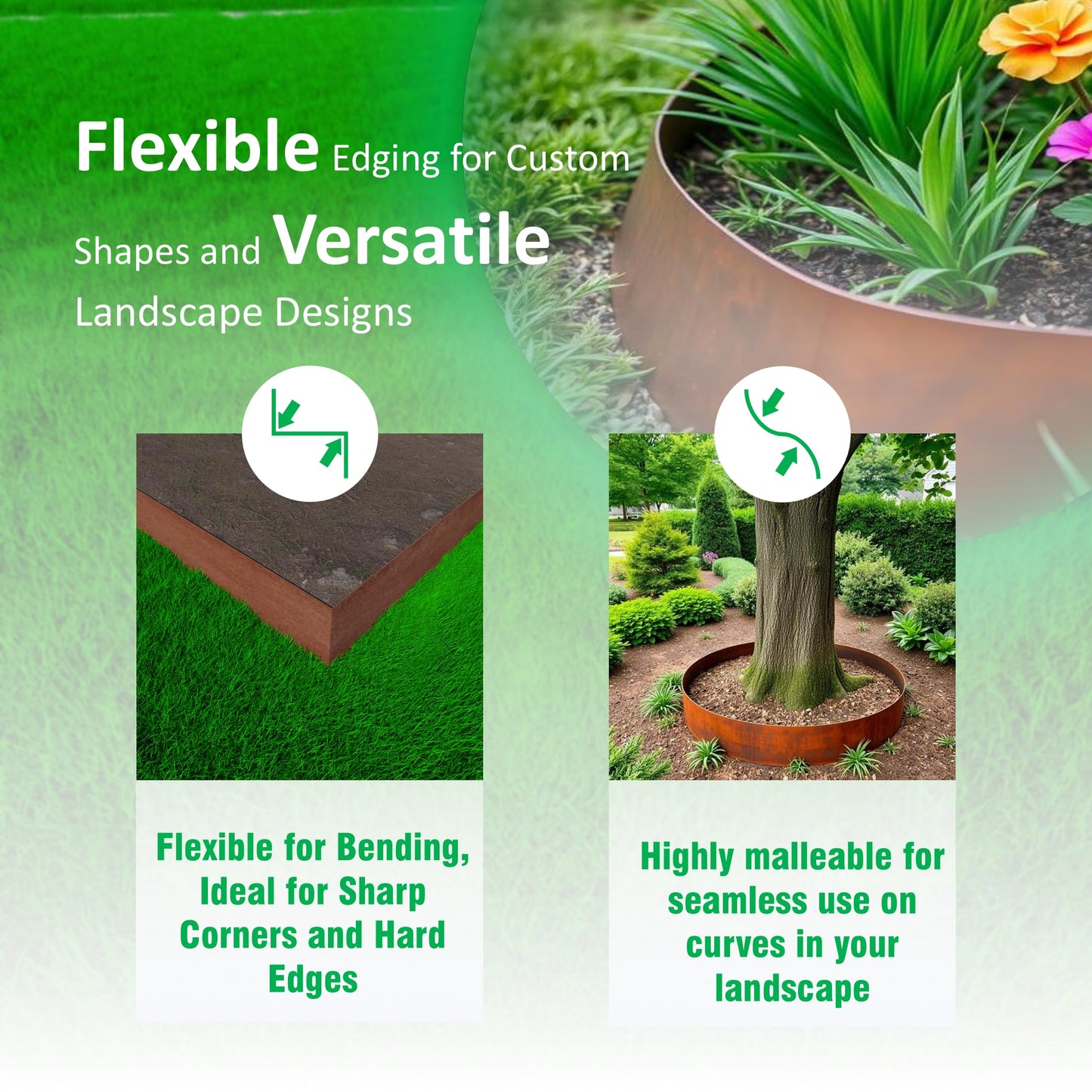 20ft. 6-Pack Cor-Ten Steel Landscape Edging - 40" L x 8" H Lawn Edging with 6 Stakes, Hammer-in Metal Garden Border for Landscaping, Lawn & Yard (Rusted)