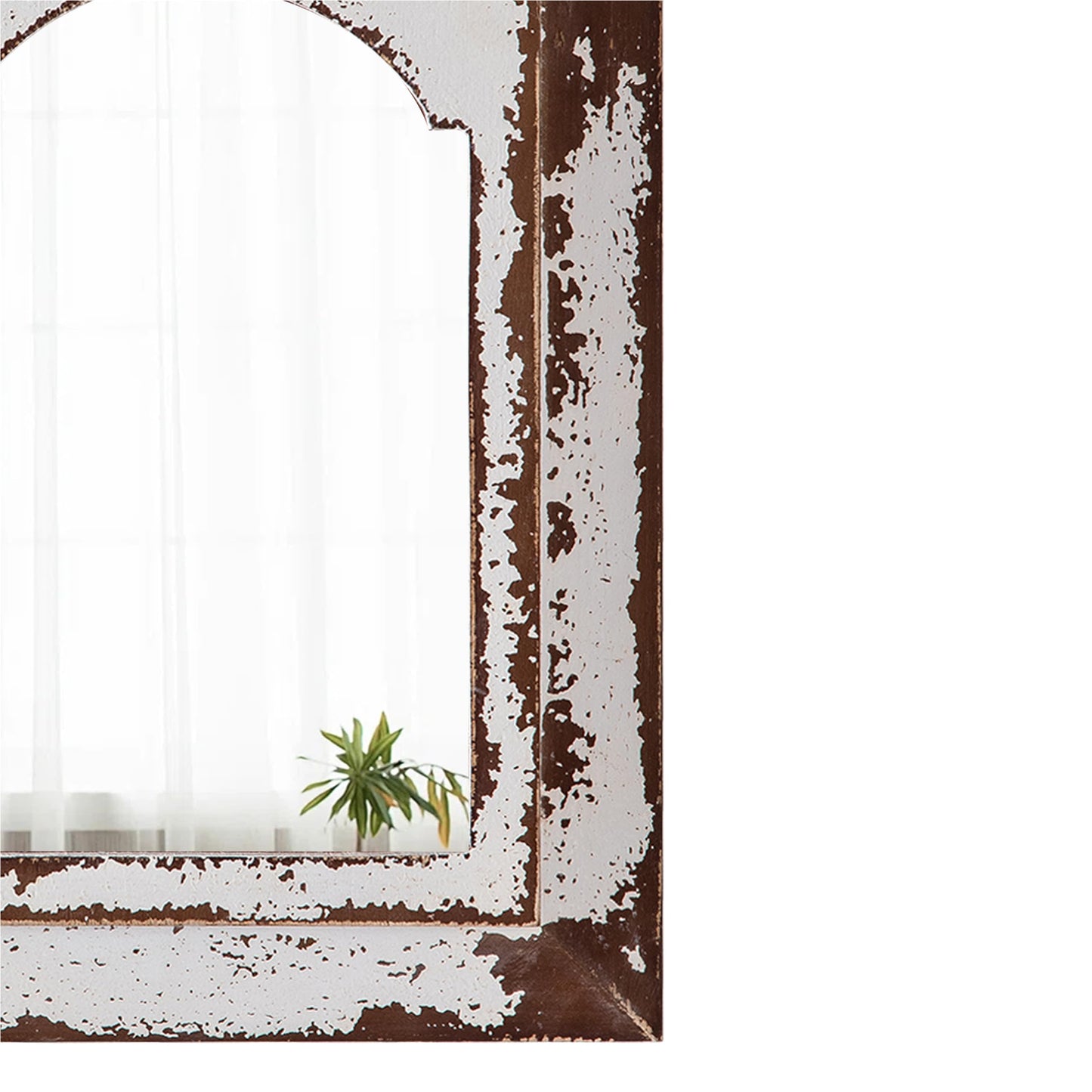 Sintosin Farmhouse Small Arched Mirrors for Wall Decor Living Room 16 X 12 Inch, Hanging Distressed Rectangular Carved Wood Frame Entryway Mirror, Handmade Antique Bathroom Mirrors for Over Sink