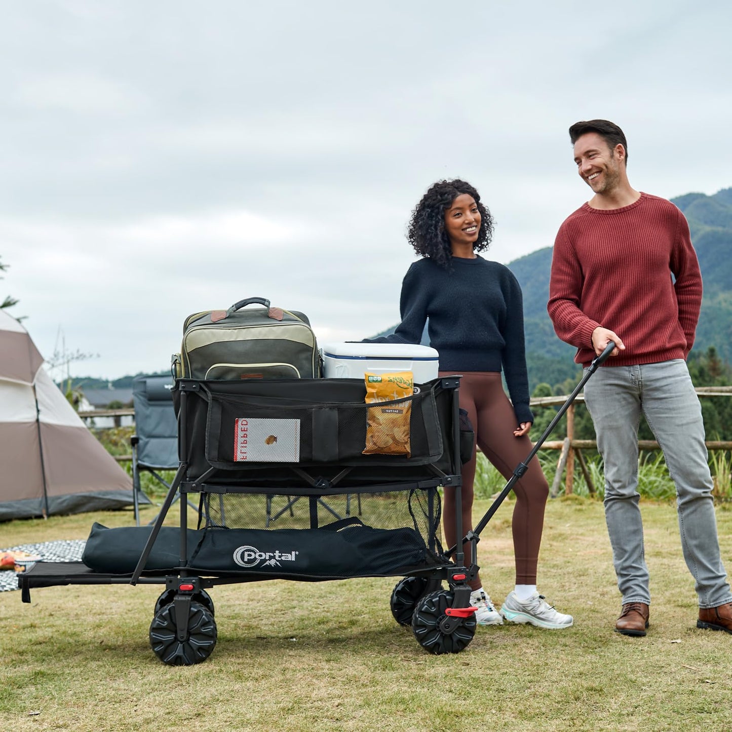 Portal Collapsible Large Double Decker Wagon with Brakes, 660lb Foldable Heavy Duty Utility Wagon Cart, 400L All-Terrain Big Wheels & 54" Extra Long Extender for Sports, Camping & Outdoor Use