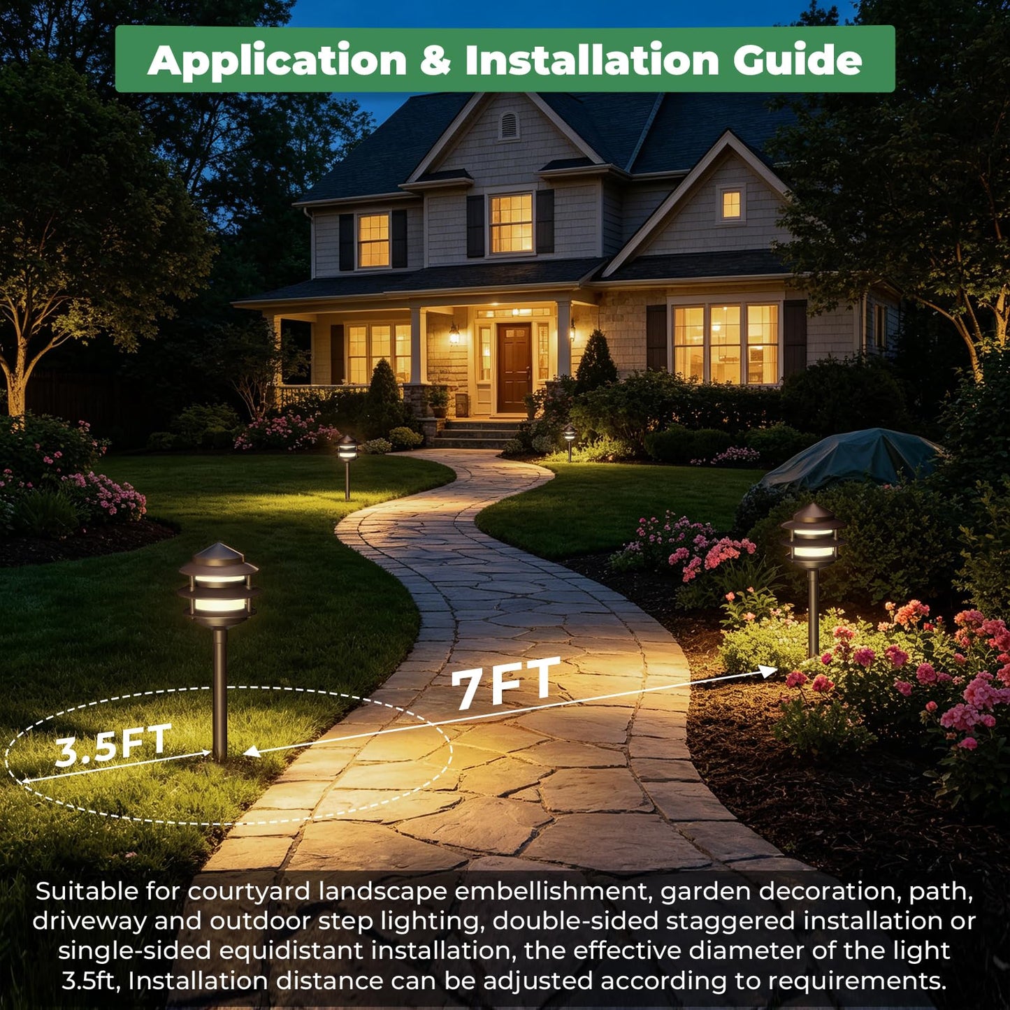 Gardencoin Pagoda Low Voltage Landscape Pathway Lights, 12V Outdoor LED Path Lights Wired, Aluminum Walkway Lighting with 4W 2700K Replaceable G4 Bulb, Bronze Classic 3-Tier Lantern, 6 Pack