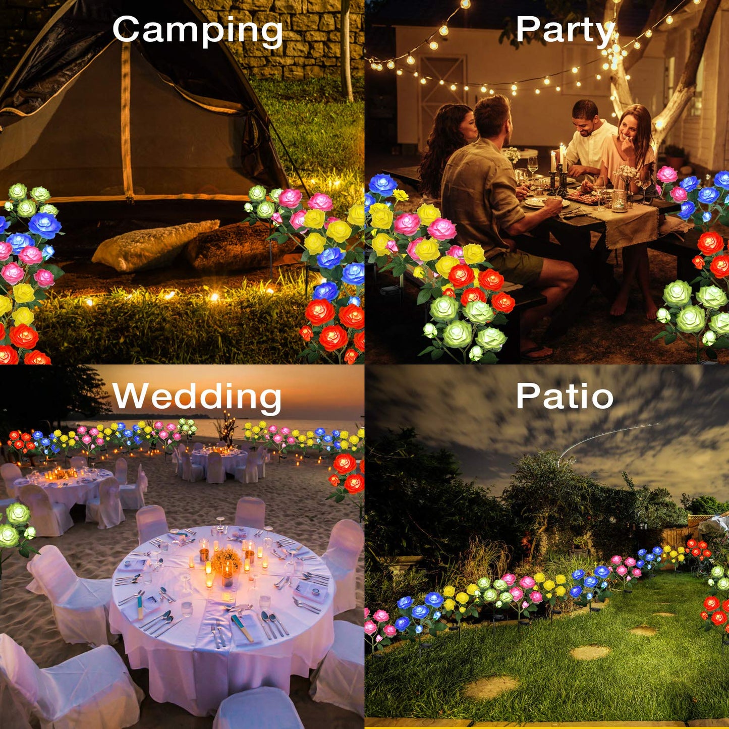Outdoor Solar Garden Stake Lights,Upgraded LED Solar Powered Light with 6 Rose Flowers, Waterproof Solar Decorative Lights for Patio Pathway Courtyard Garden Lawn