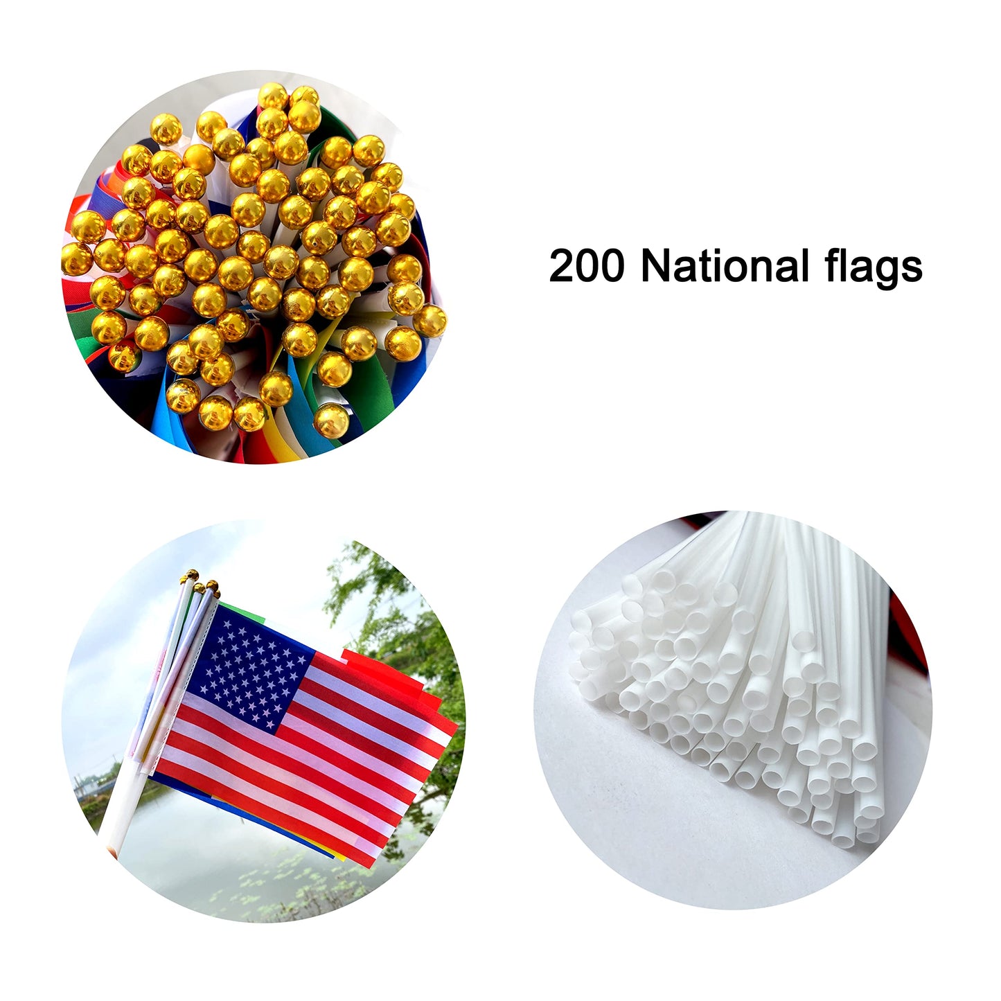 WEITBF 200 Countries International Flags of the World Small Mini Hand Held Flags on Stick,8.2 x 5.5 Inch