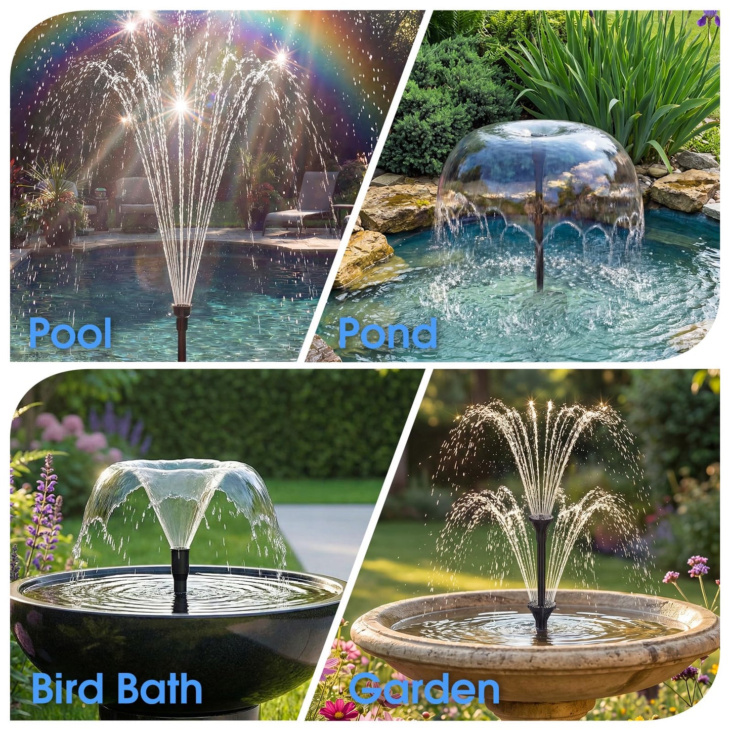 AMZtime 20W Solar Fountain Pump, Solar Water Pump with Lights Built-in 4000mAh Battery, 2026 New DIY Solar Water Fountain for Bird Bath, Pool, Pond, Garden, Fish Pond, Small Waterfall