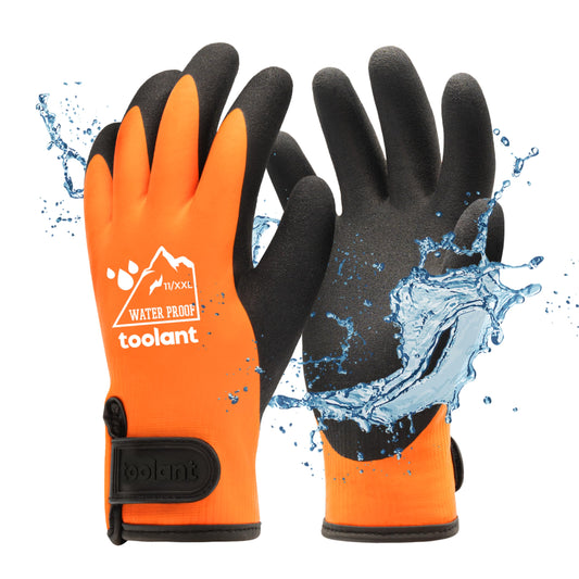 toolant 100% Waterproof Gloves for Men and Women, Winter Work Gloves for Cold Weather, Touchsreen, Thermal Gloves for Fishing, Gardening and Working in Freezer, With Grip, Orange, XX-Large