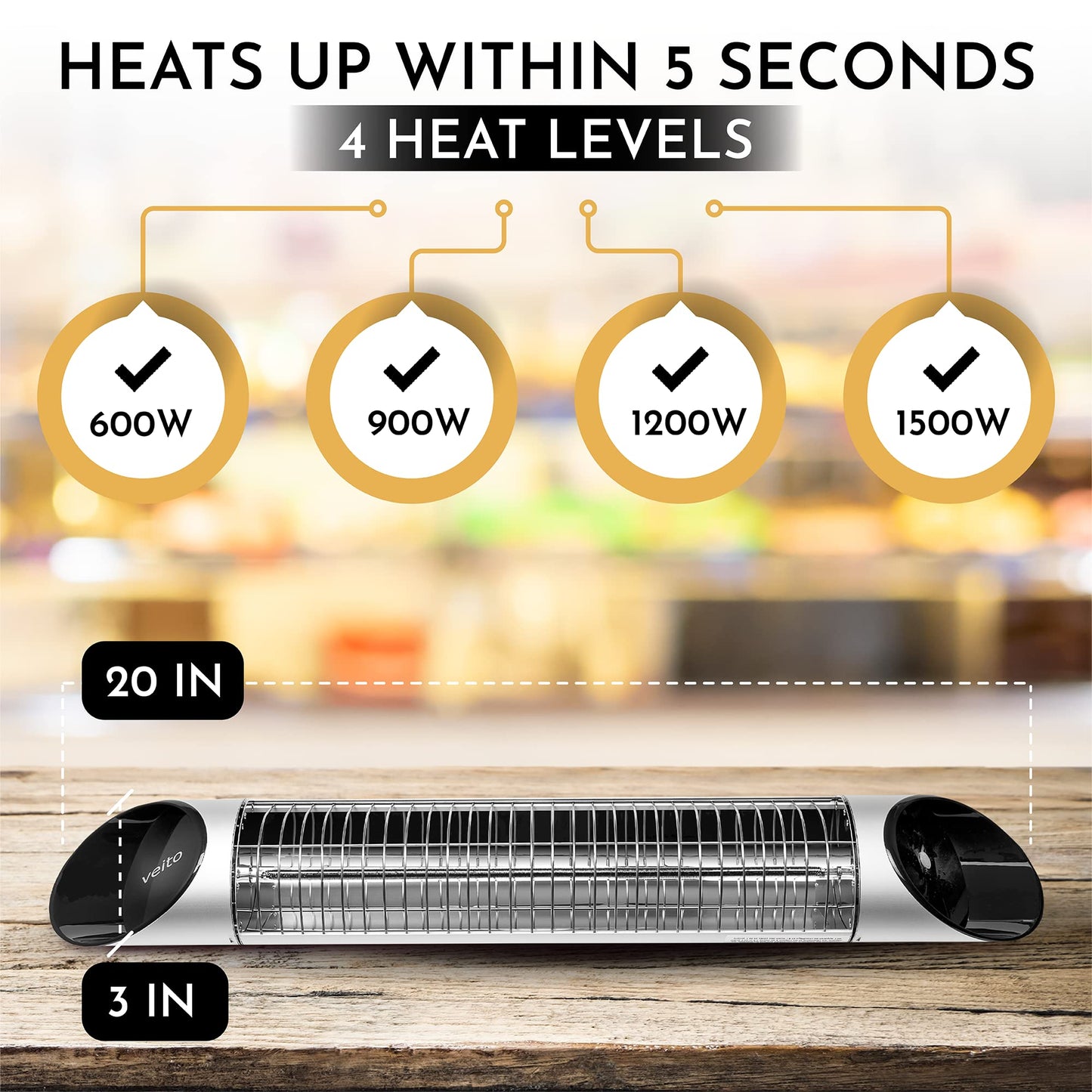 Veito Blade Infrared Heater 1500W Silver with Remote Control