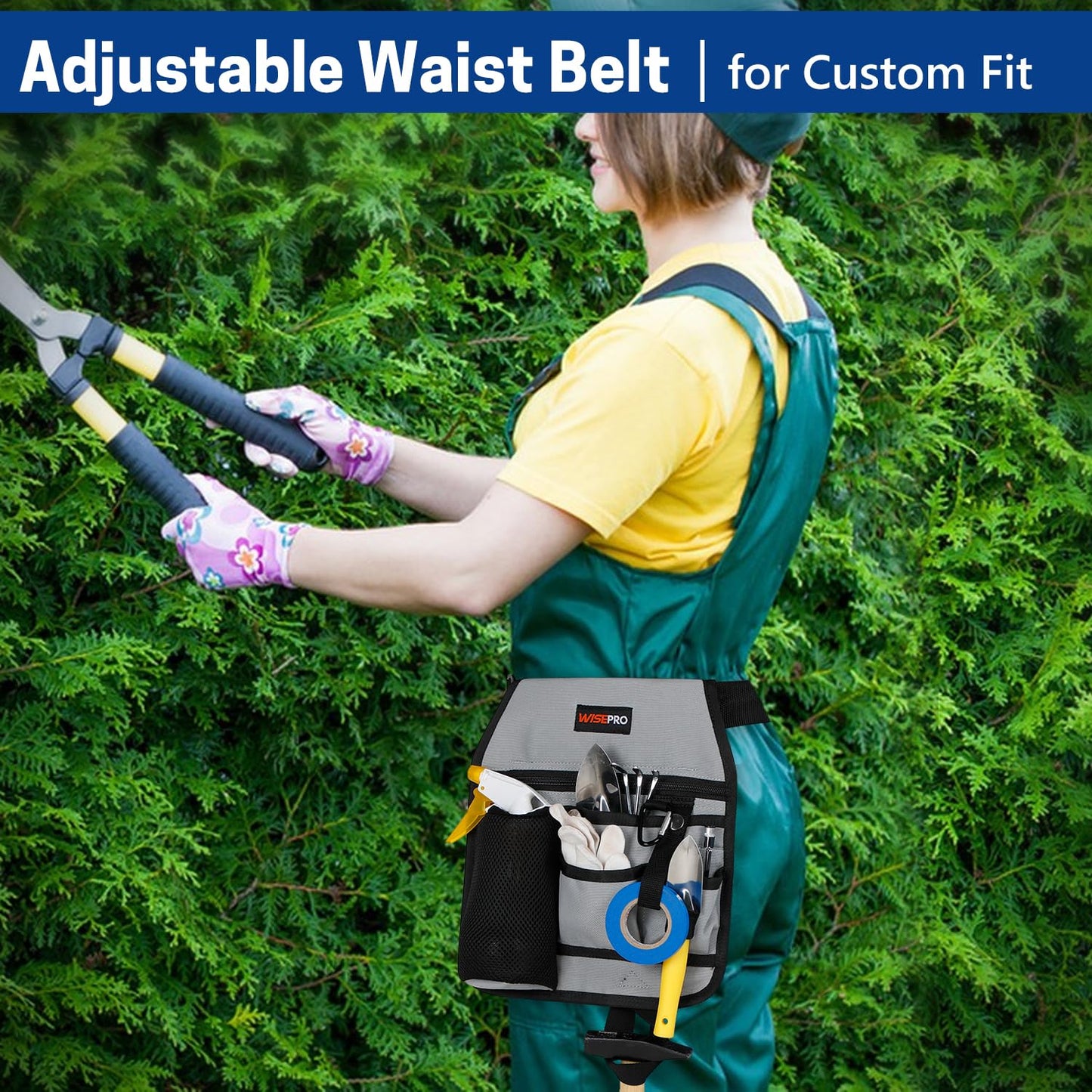 WISEPRO Garden Tool Belt, 6 Pocket Gardening Tool Waist Pouch with Adjustable Waist Strap, Gardening Belt Apron for Men Women