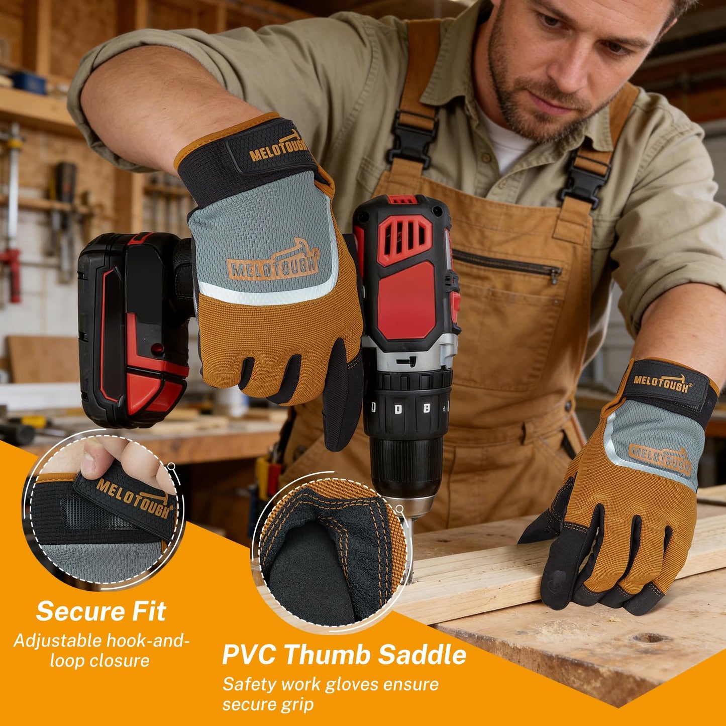 MELOTOUGH Work Gloves for Men Women,Mens Mechanic Work Gloves for Garden,Yard,Warehouse,Touch Screen Working Gloves