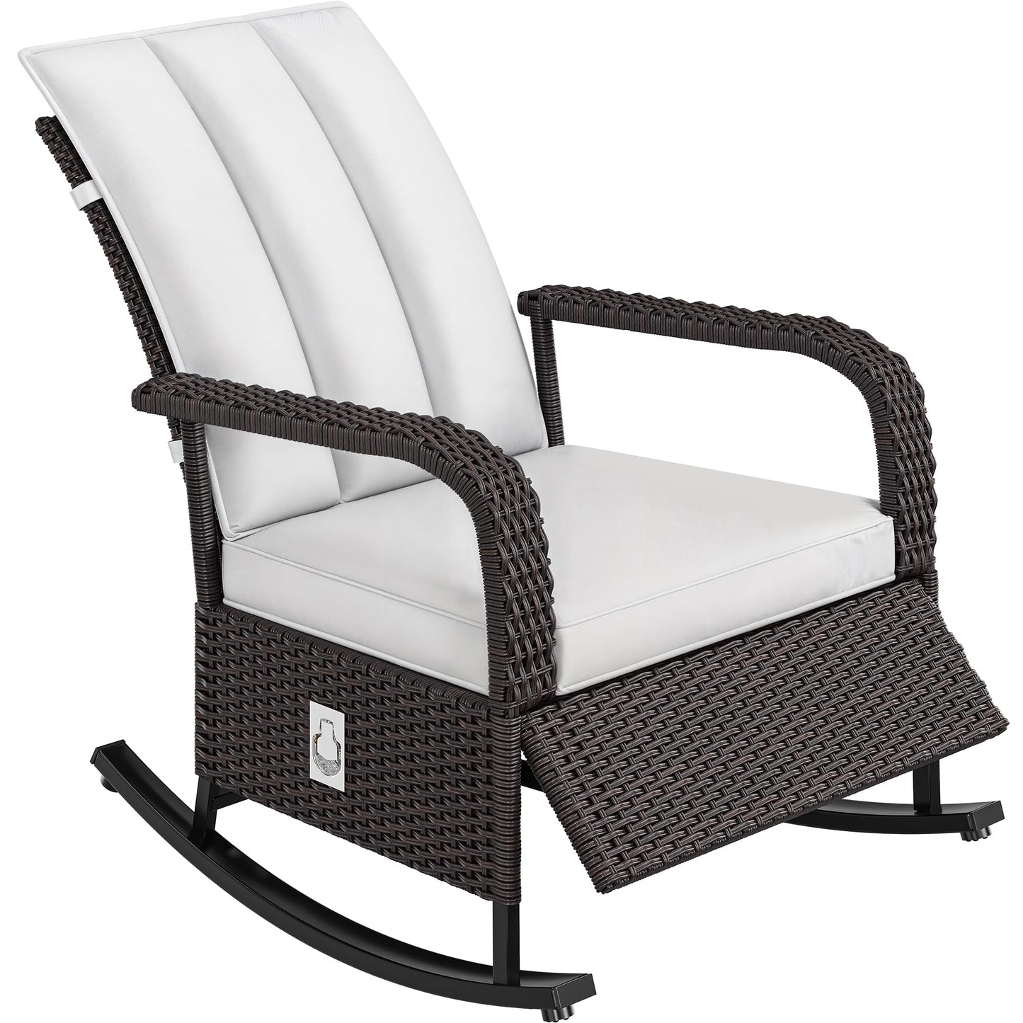 YITAHOME Outdoor Rocking Chair, Wicker Lounge Chair with Adjustment Backrest, PE Rattan Patio Recliner with Adjustable Footrest and Soft Cushions, Ideal for Garden Backyard Porch Patio