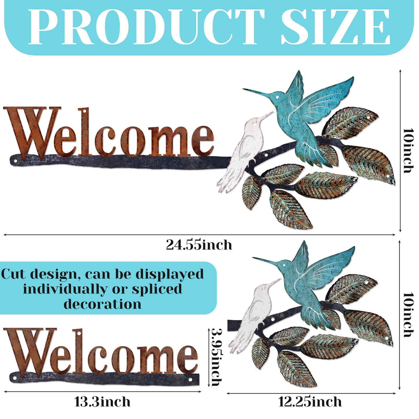 MorningRo Birds on Branch Welcome Sign Metal Wall Art Hummingbirds Yard Decor Rusty Birds Decoration Hanging Outdoor Welcome Wall Sculpture for Home Balcony Patio Garden Yard, 24.55 x 10 Inch