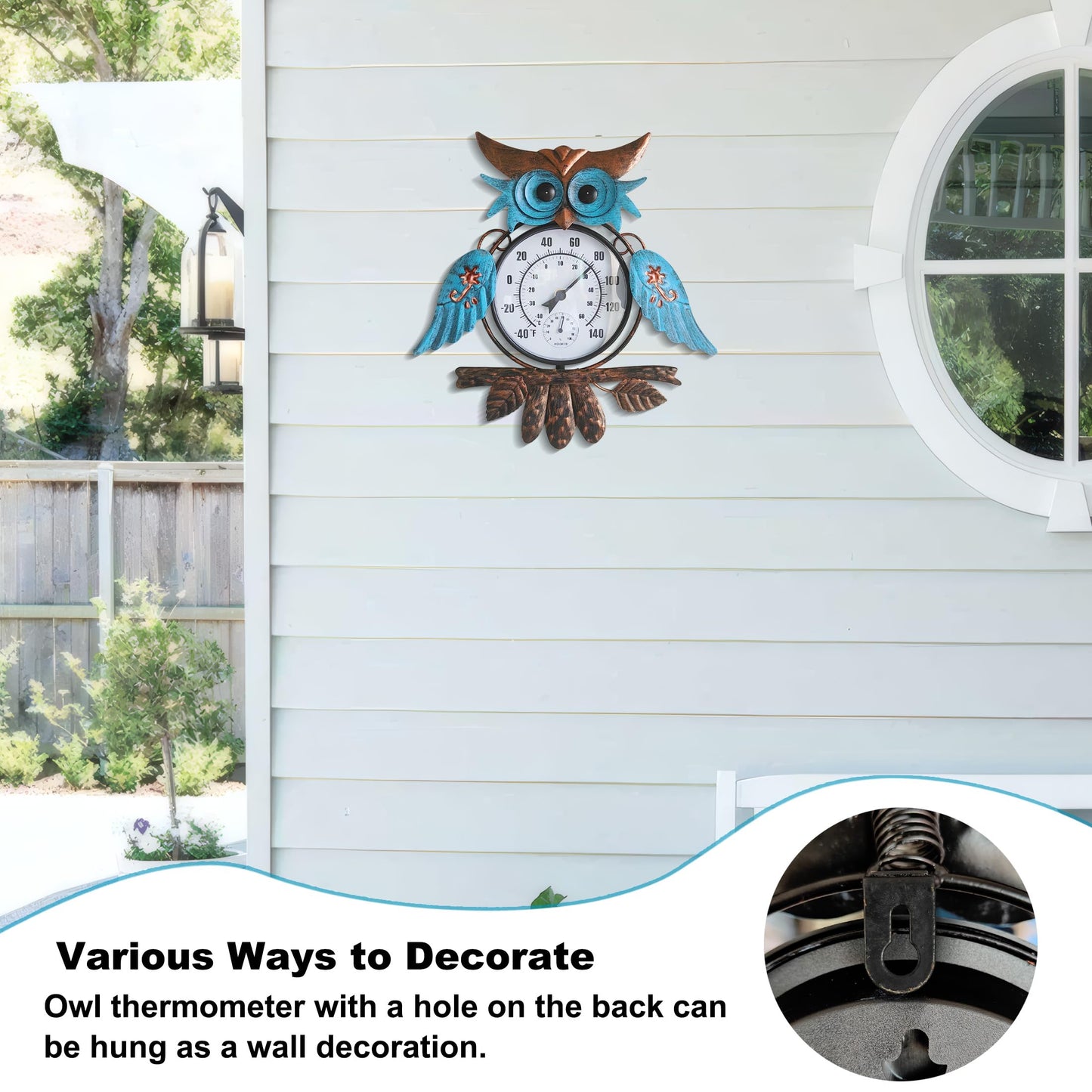 Senflame Outdoor Thermometer for Patio - Owl Garden Stake Thermometer with Wind Spinner Design - 60 inch Outside Temperature Gauge for Yard - Easy to Read, Durable & Weatherproof - Garden Decor