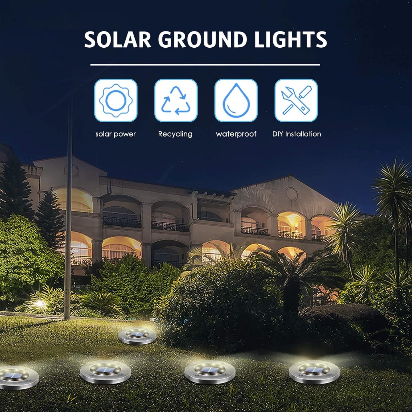 OULONGER Solar Lights Outdoor Waterproof, 12 Pack Solar Ground Lights with Large Capacity Battery, High Efficiency Solar Powered Lights for Outdoor Garden, Patio, Pathway and Yard (Warm Light)