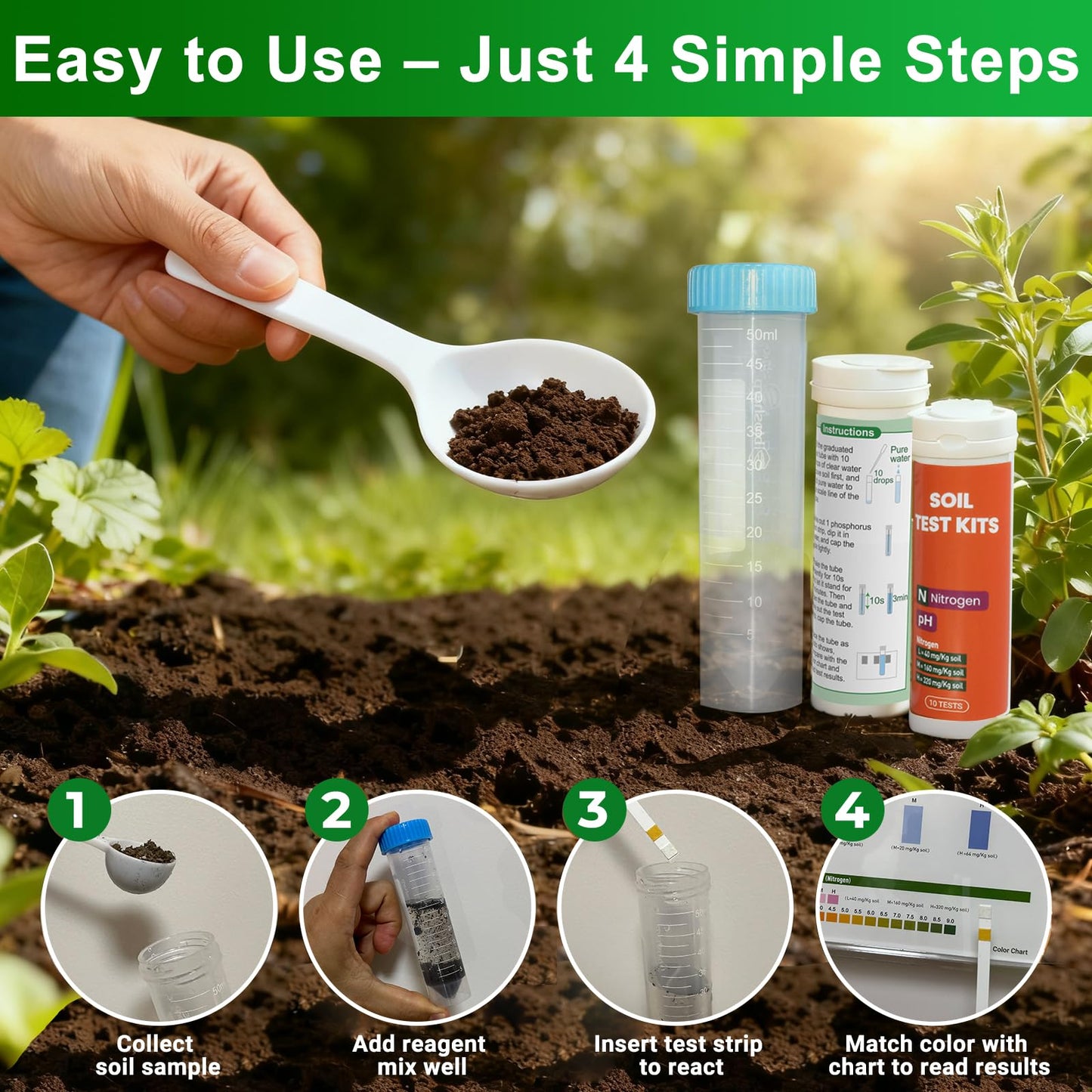 AKSBTEC 2026 NEW Soil Test Kit 4-in-1 for Lawns & Gardens – 40 Tests (pH, Nitrogen, Phosphorus, Potassium) – Easy Soil Testing Kit for Vegetable Garden, Lawn & Plants