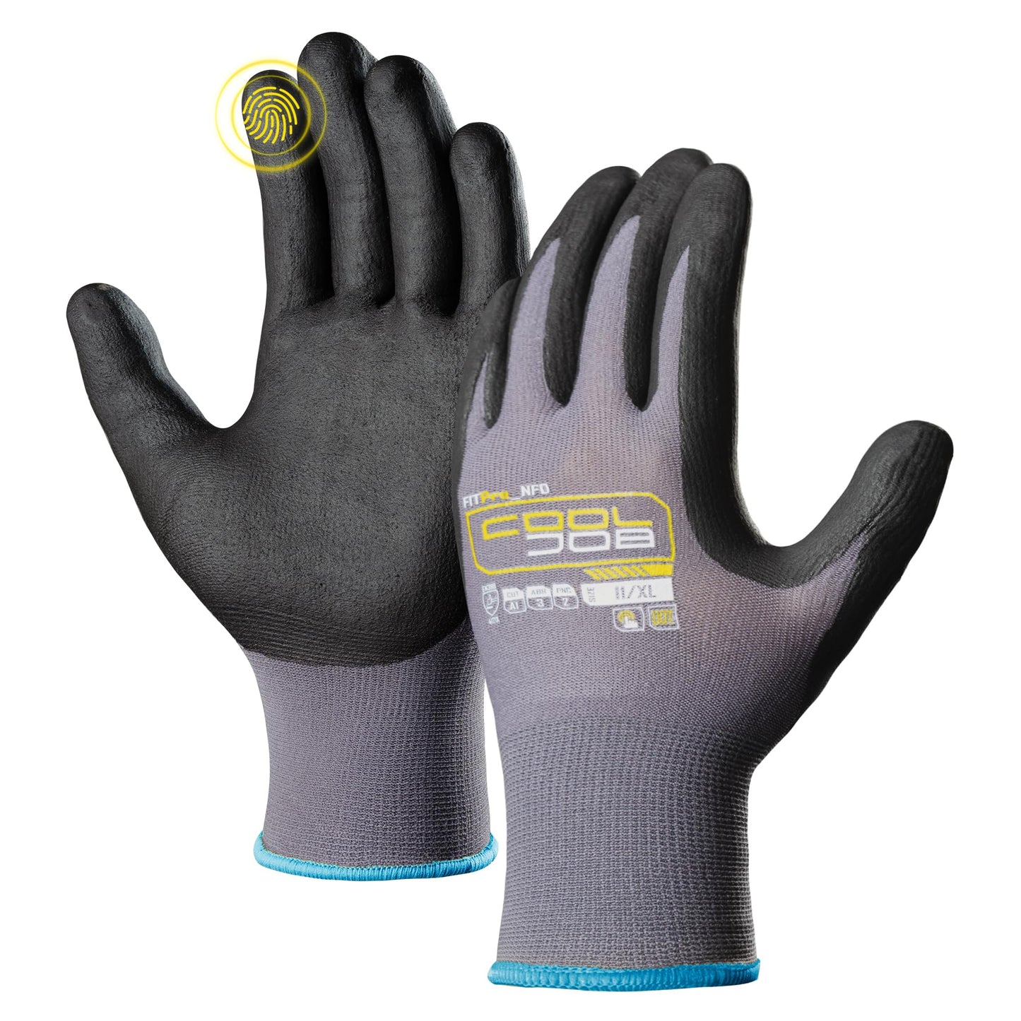 COOLJOB 3/12/36 Pairs Safety Work Gloves Microfoam Nitrile Rubber Coated, Seamless Knit Nylon with Full Fingers Touchscreen, Grip Nitrile Dipped, Ideal for Warehouse, Home Improvement, Grey Xlarge