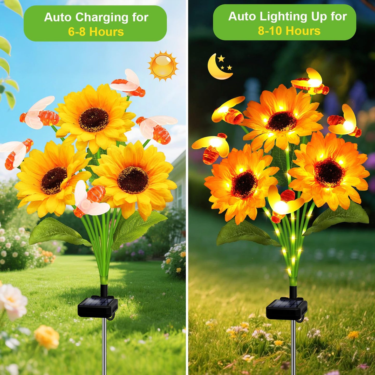 ANGMLN Solar Garden Lights 4 Pack Solar Swaying Bee Lights with Sunflowers, Gifts for Mom Women Mothers Day, Waterproof Firefly Flower Light for Outdoor Decor,Decoration for Patio Yard Landscape