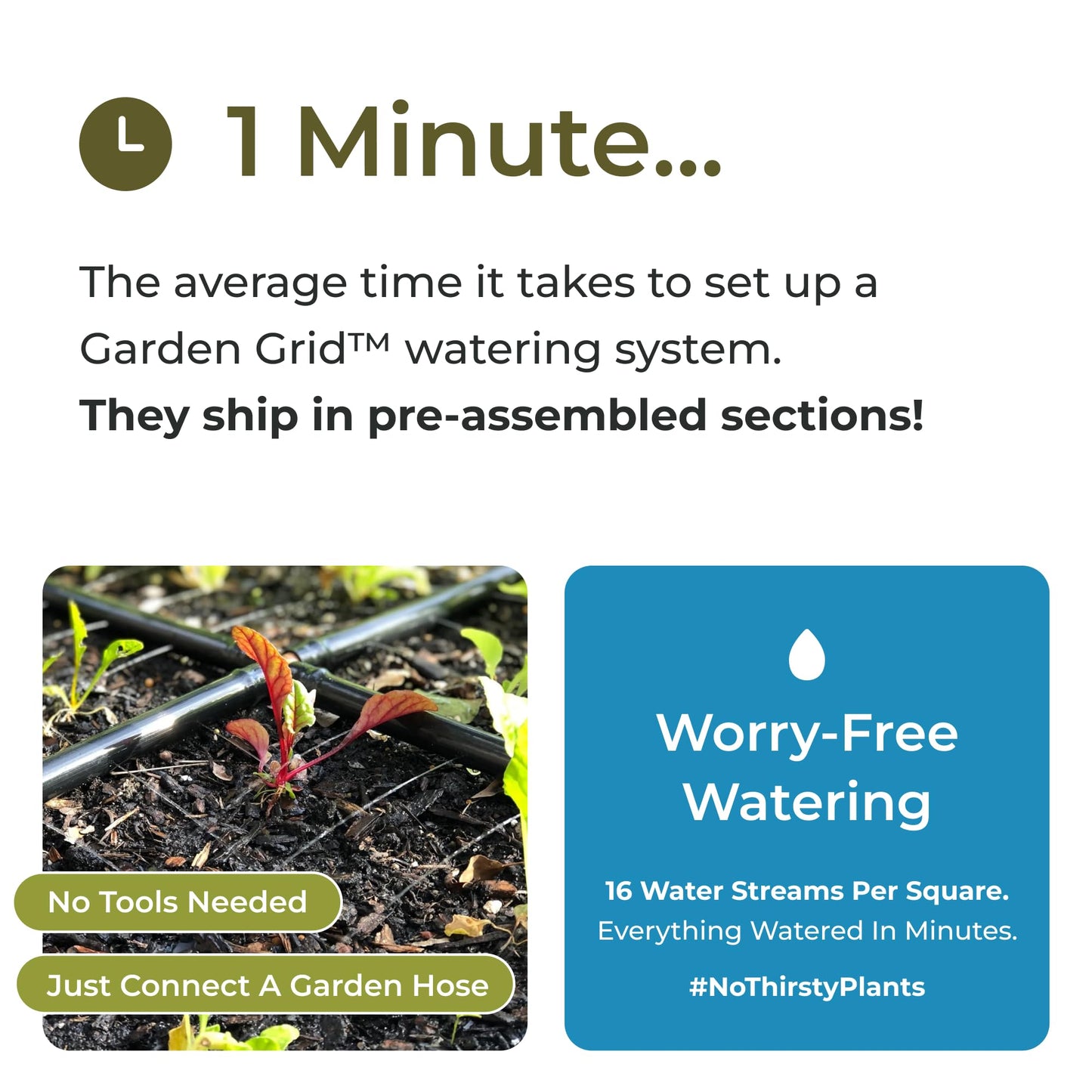 Garden Grid Watering System, 3x6 | Raised Garden Bed Drip Irrigation System - But Better | Pre-Assembled, Waters Every Plant Evenly, 2-Min Setup | Square Foot Gardening | US-Made | Standard 33.5"x66"
