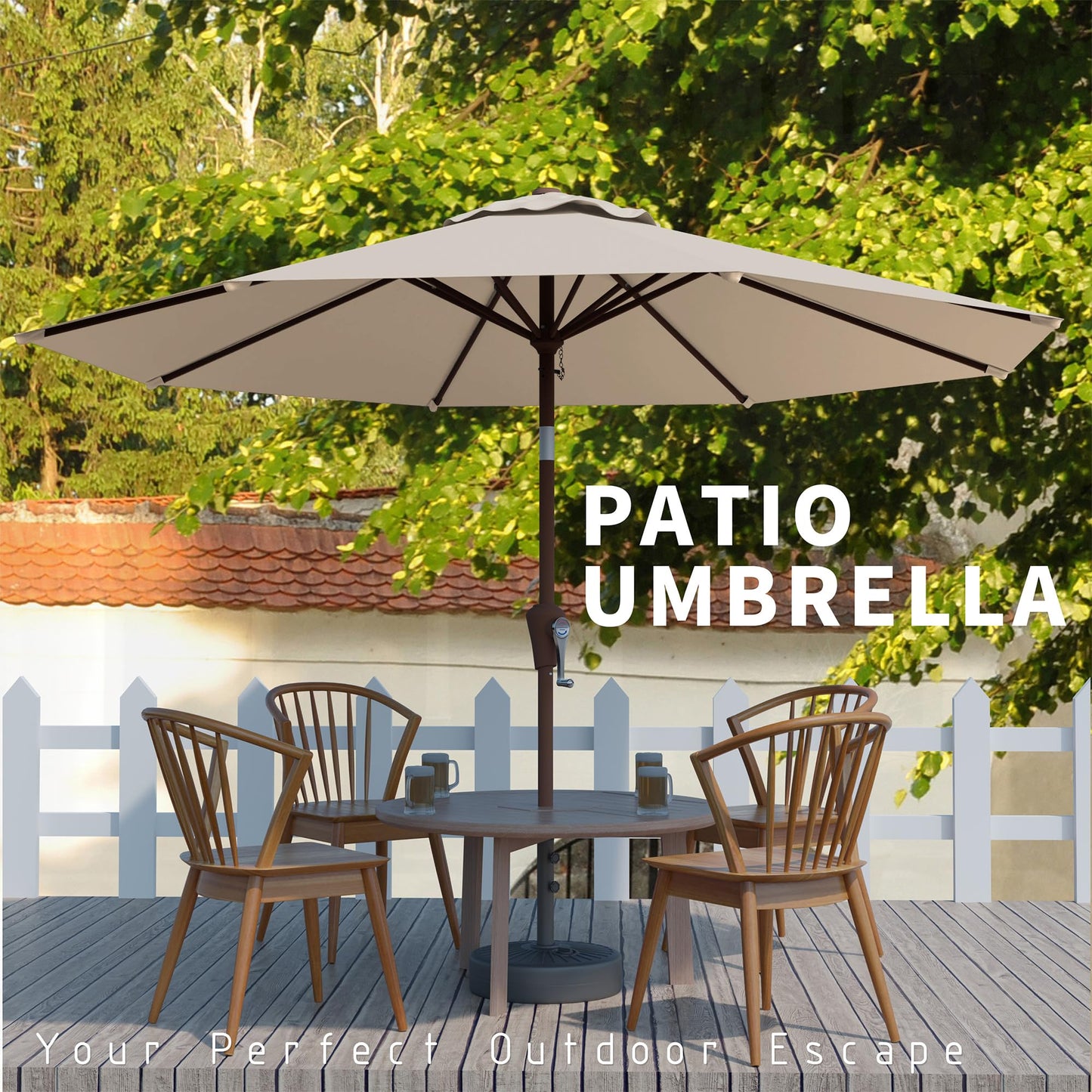 Tobeos 10FT Patio Umbrella, Outdoor Umbrella with Push Button Tilt and Crank, 8 Sturdy Ribs, UV Protection & Waterproof Market Umbrella for Pool, Backyard, Beach,Deck (Beige)