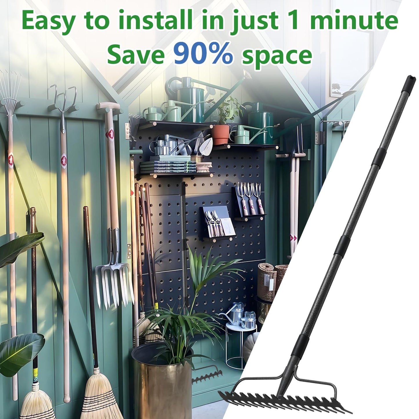 TAILERNRUYE 63 inch Bow Rake, 2-in-1 Metal Garden Lawn Rake for Weeding Digger Loosening Soil Raking Leaf Leveling Rocks Spreading Mulch Gravel 17 Tines Adjustable Garden Rake