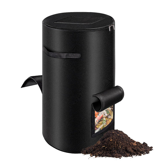 Compost Bins Outdoor with Observation Windows, 34 Gallon Reusable Home Compost Bucket for Outside Garden, Backyard, Heavy Duty Nonwoven Fabric Yard Waste Bag (1 Pack, Black)