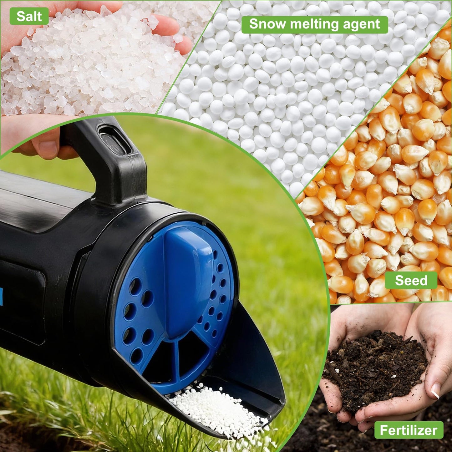 PERSZEN Handheld Spreader for Fertilizer, Grass Seed and Ice Melt, Multi-Use Seed Spreaders for Lawns with Adjustable Openings, 84 Oz Capacity Lawn Spreader for Yards and Garden Care