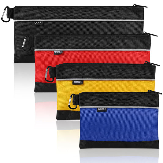 COIDEA 4 Pack Tool Pouch, Small Tool Bag with Zipper, 1680D Oxford Waterproof Multipurpose Tool Pouches with Carabiner for Men Tools, Travel Accessary, Stationary, Gadgets Storage Organizer, PSGJD-X4